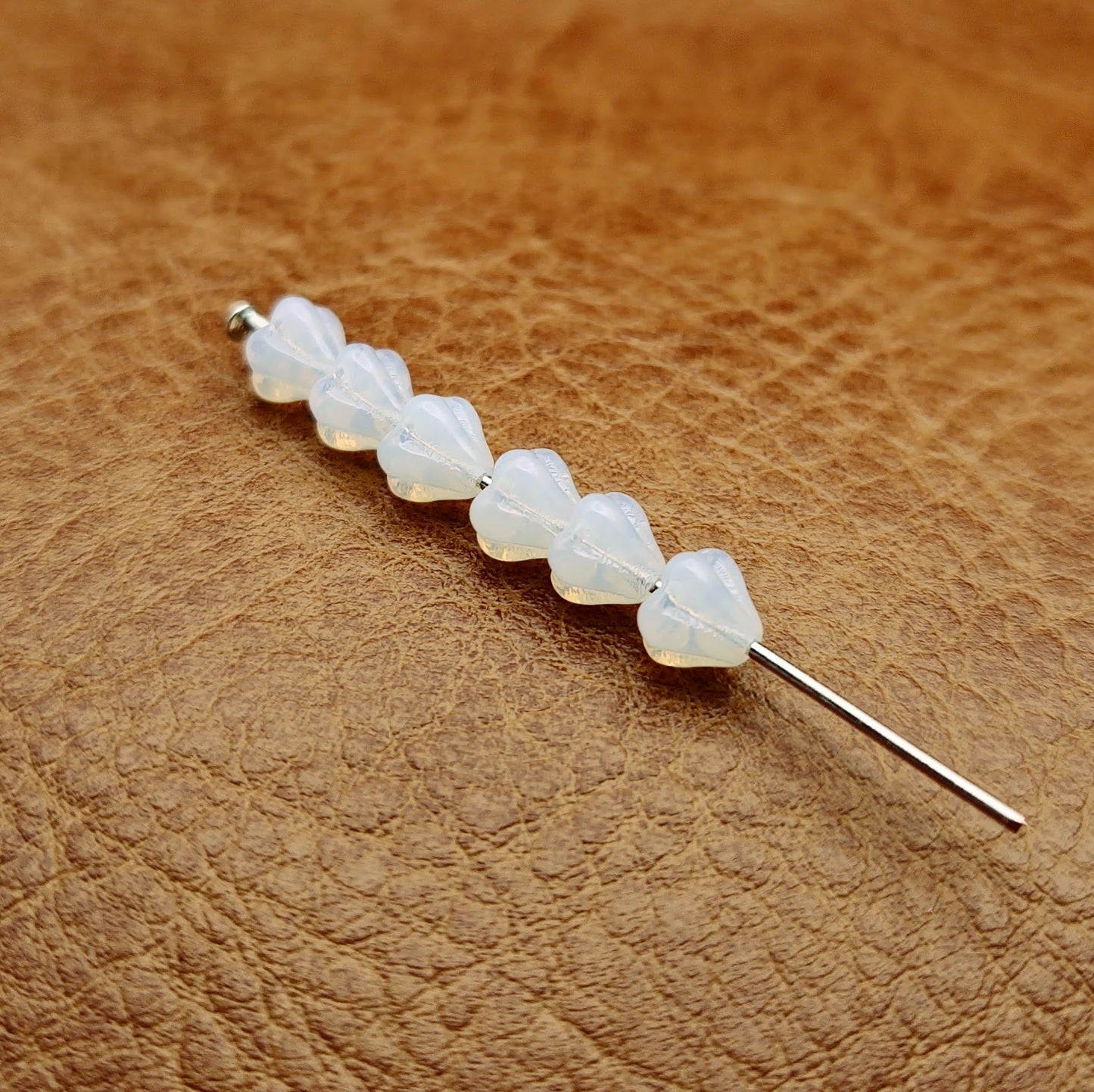 Czech Glass Milky White Opal Flower Bell Bead Flower Beads 4x6mm | 50 Pcs