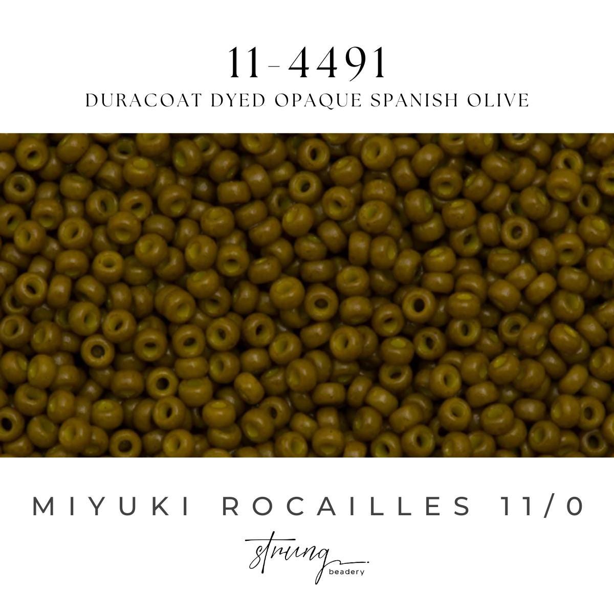 11-4491 | Miyuki Seed Bead Round Rocailles 11/0 | Duracoat Dyed Opaque Spanish Olive | 1"x2" Flip Top Container ∼15g