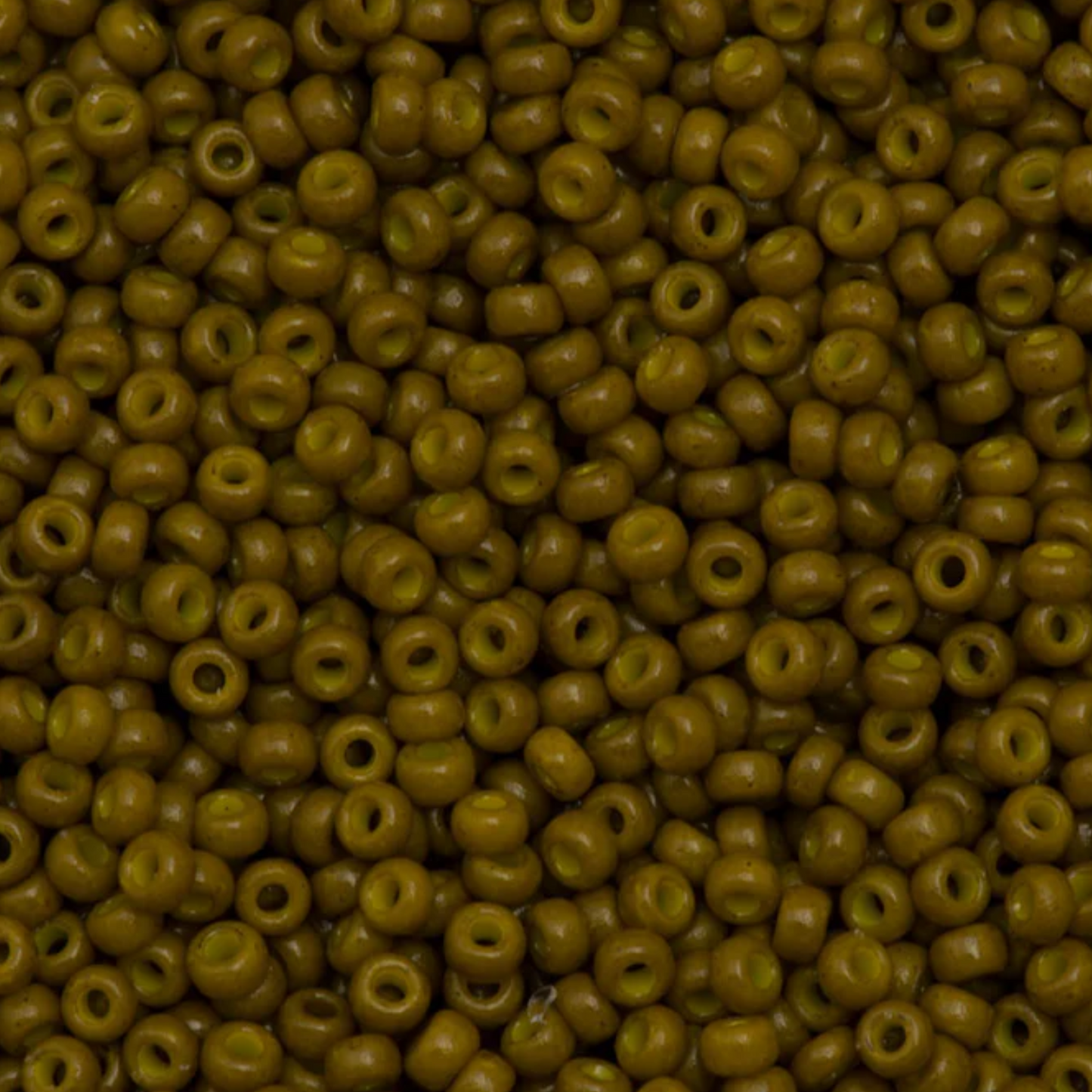 11-4491 | Miyuki Seed Bead Round Rocailles 11/0 | Duracoat Dyed Opaque Spanish Olive | 1"x2" Flip Top Container ∼15g