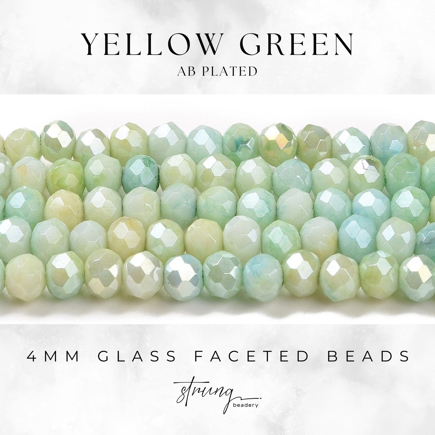 4mm Glass Faceted Beads | Yellow Green | AB Plated | Rondelle Beads
