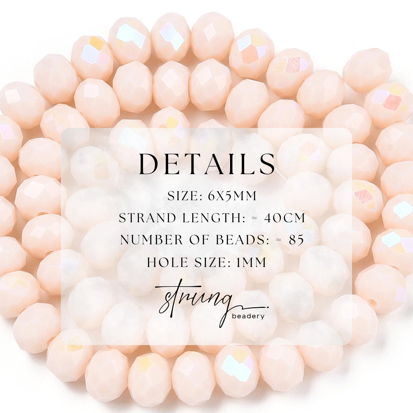 6mm Glass Faceted Beads | Antique White | Half Rainbow Plated | Rondelle Beads
