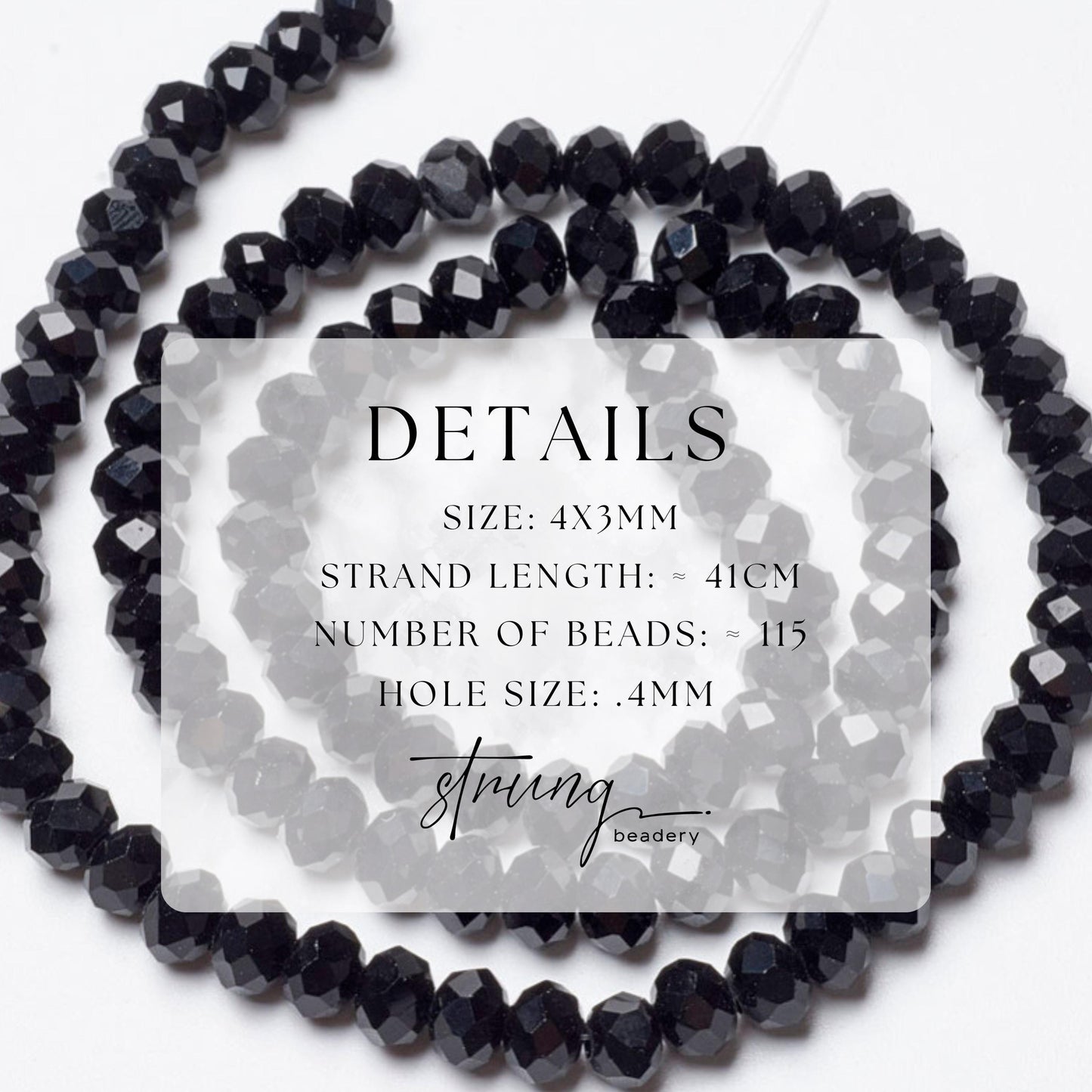 4mm Glass Faceted Beads | Black | Opaque Solid Color | Rondelle Beads