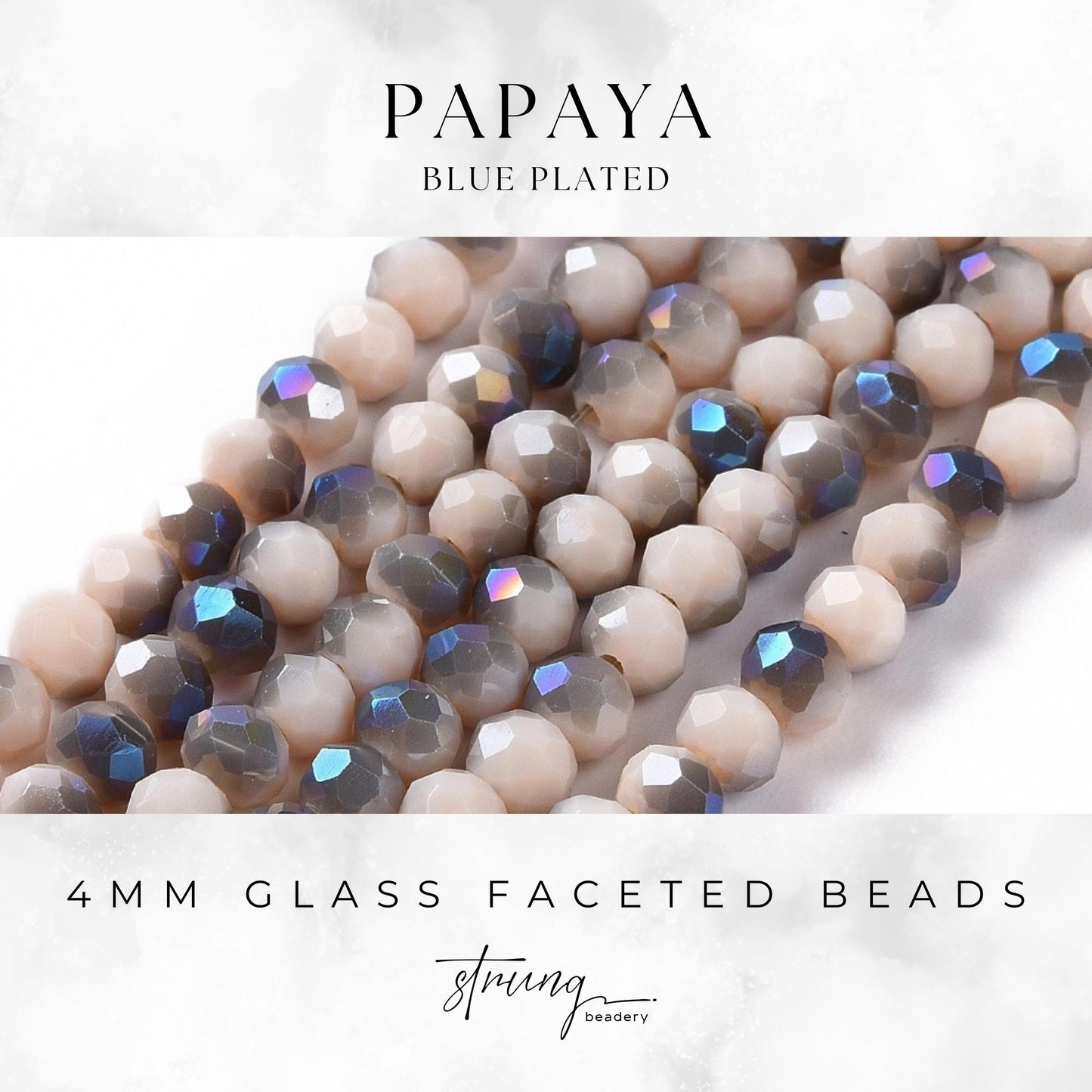 4mm Glass Faceted Beads | Papaya | Blue Plated | Rondelle Beads