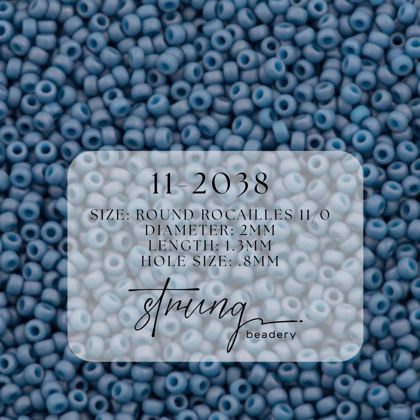 11-2038 Miyuki Seed Bead Round Rocailles 11/0 | Matte Opaque LIght Denim | 1"x2" Flip Top Container ∼15g