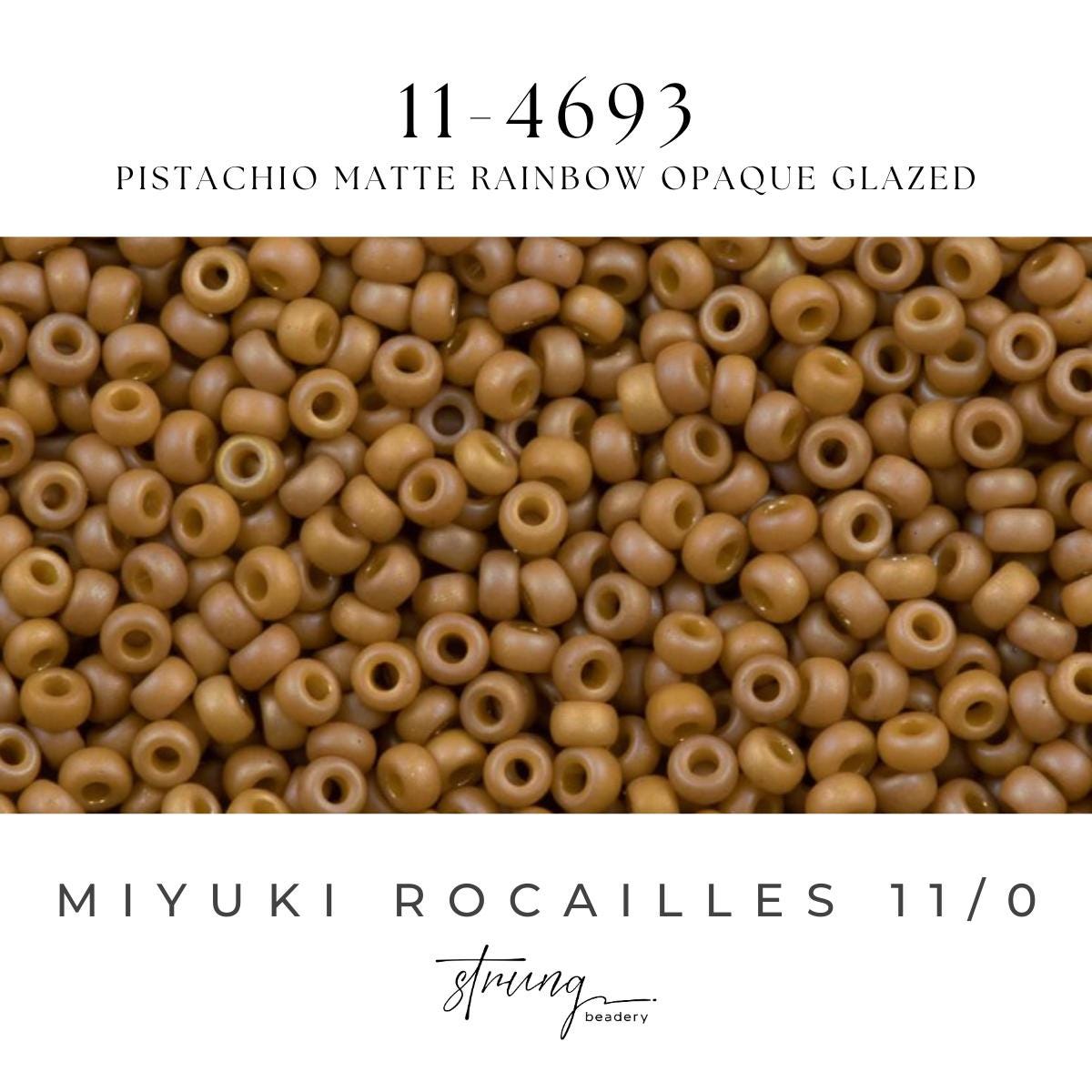 11-4693 | Miyuki Seed Bead Round Rocailles 11/0 | Pistachio Matte Rainbow Opaque Glazed | 1"x2" Flip Top Container ∼15g