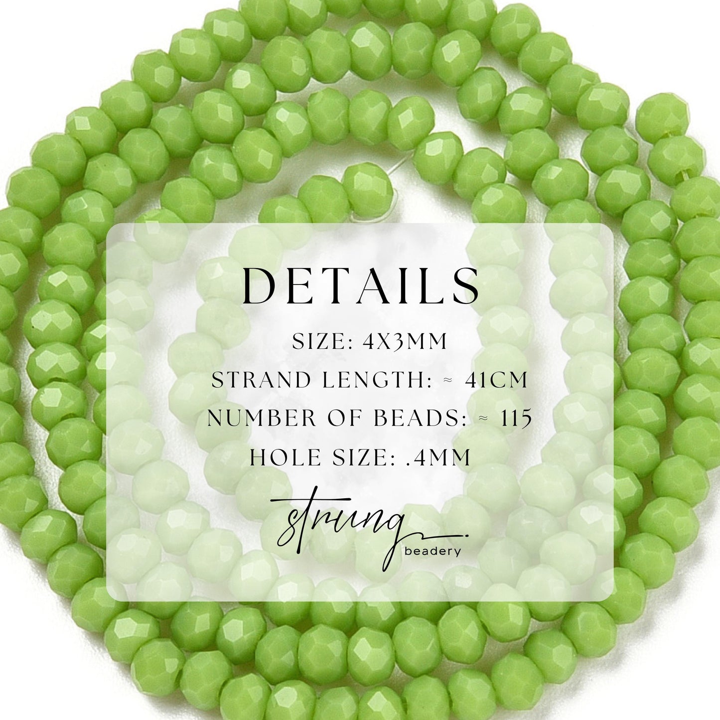 4mm Glass Faceted Beads | Yellow Green | Opaque Solid Color | Rondelle Beads