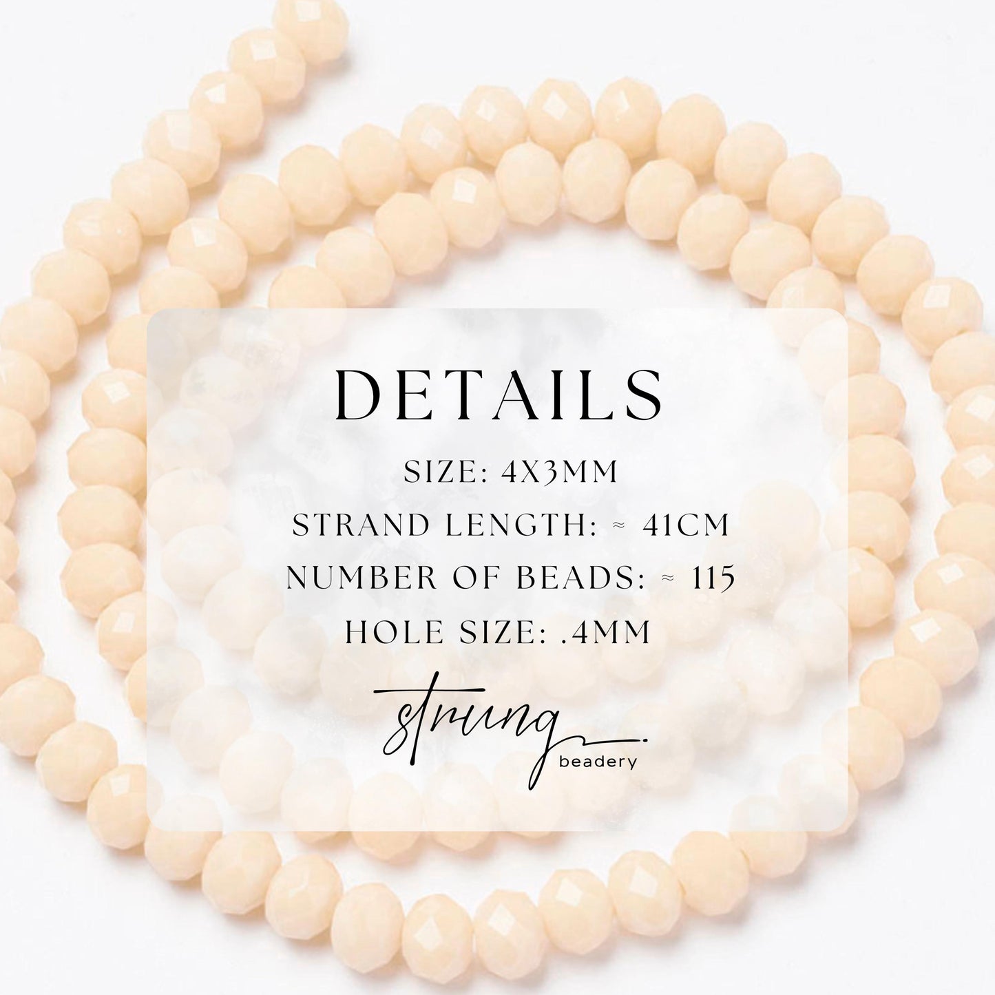 4mm Glass Faceted Beads | Antique White | Opaque Solid Color | Rondelle Beads