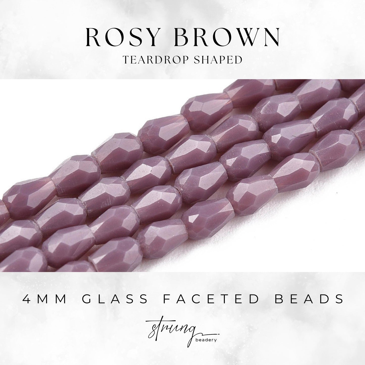 4mm Glass Faceted Beads | Rosy Brown | Teardrop Shaped