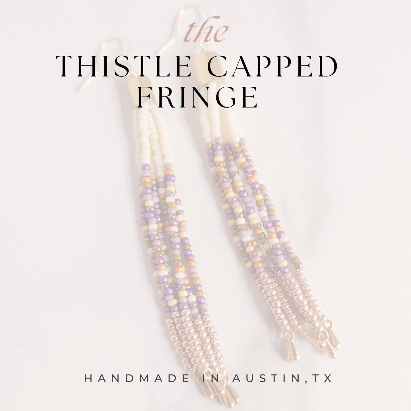 Boho Beaded Tassel Earrings – Handmade Czech Glass & 24K Gold Plated in Ivory and Purple