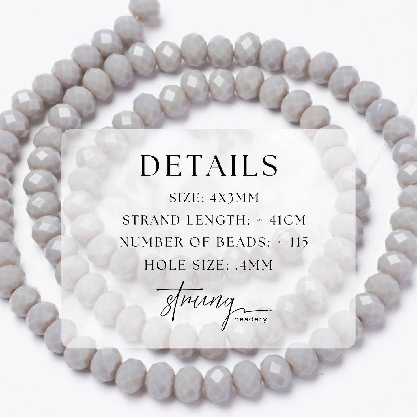 4mm Glass Faceted Beads | Dark Gray | Opaque Solid Color | Rondelle Beads