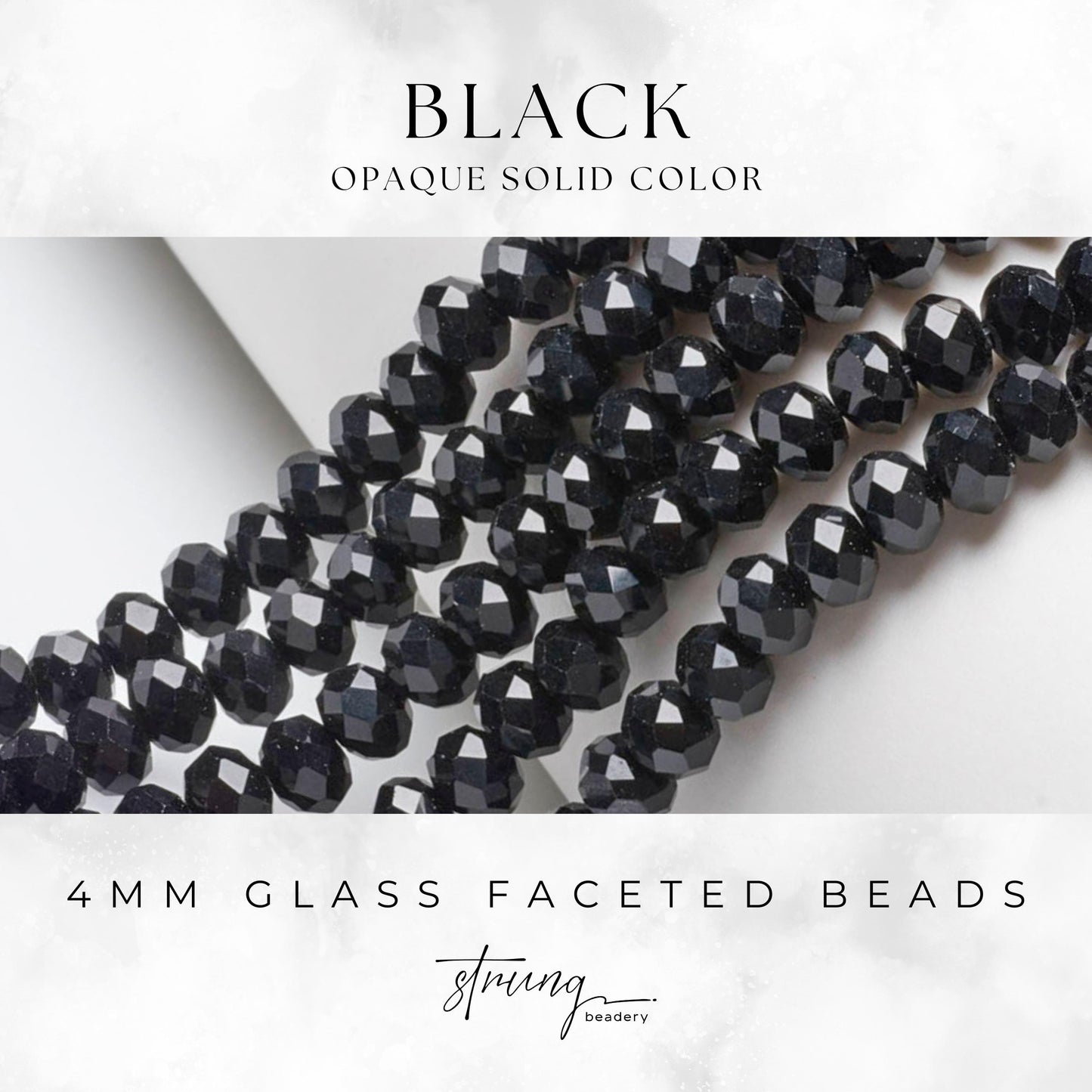 4mm Glass Faceted Beads | Black | Opaque Solid Color | Rondelle Beads