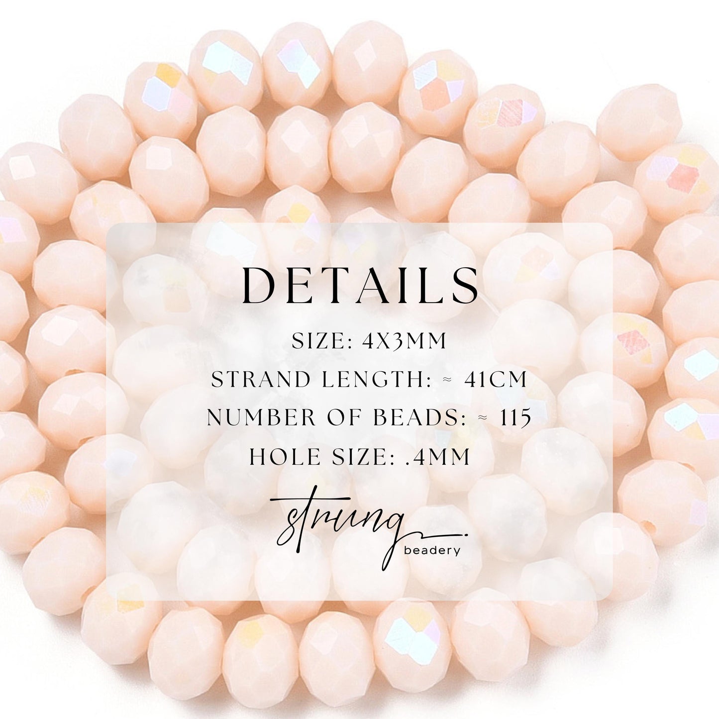4mm Glass Faceted Beads | Antique White | Half Rainbow Plated | Rondelle Beads