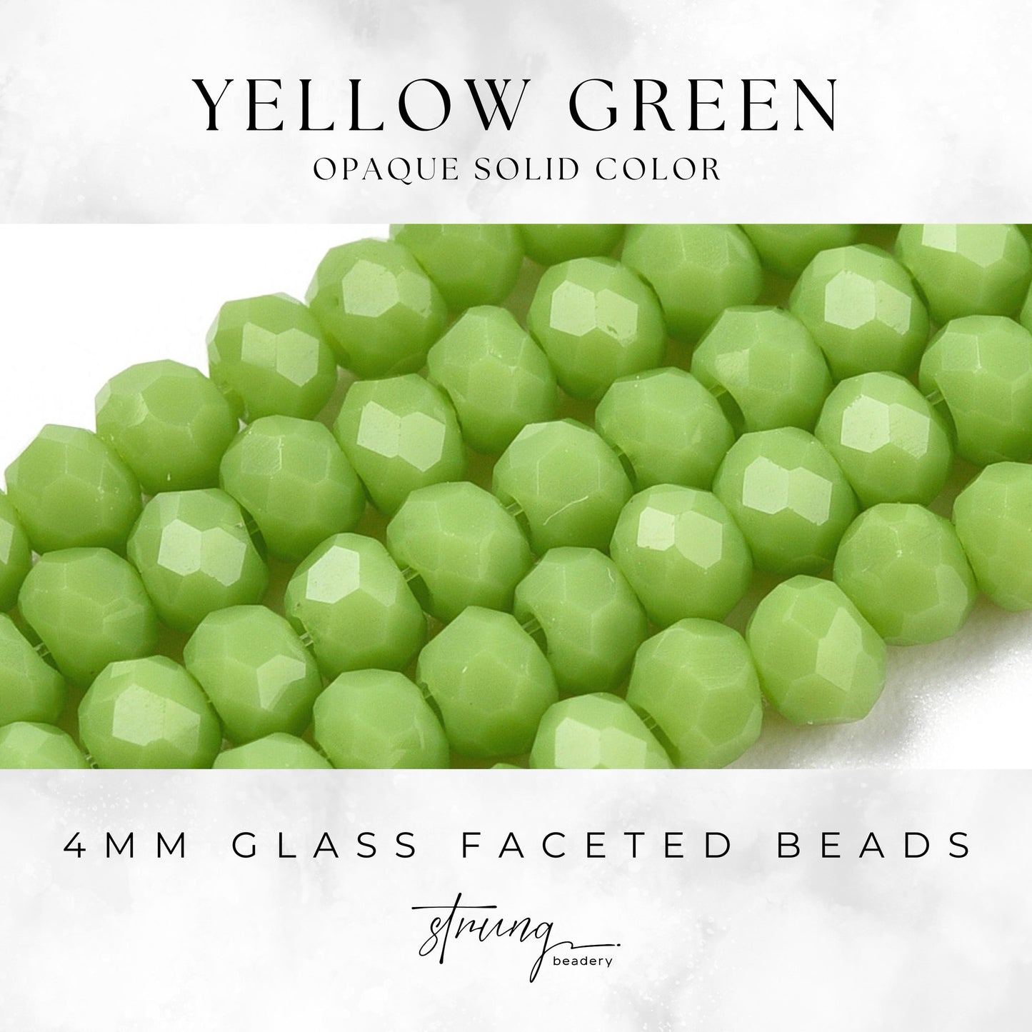 4mm Glass Faceted Beads | Yellow Green | Opaque Solid Color | Rondelle Beads