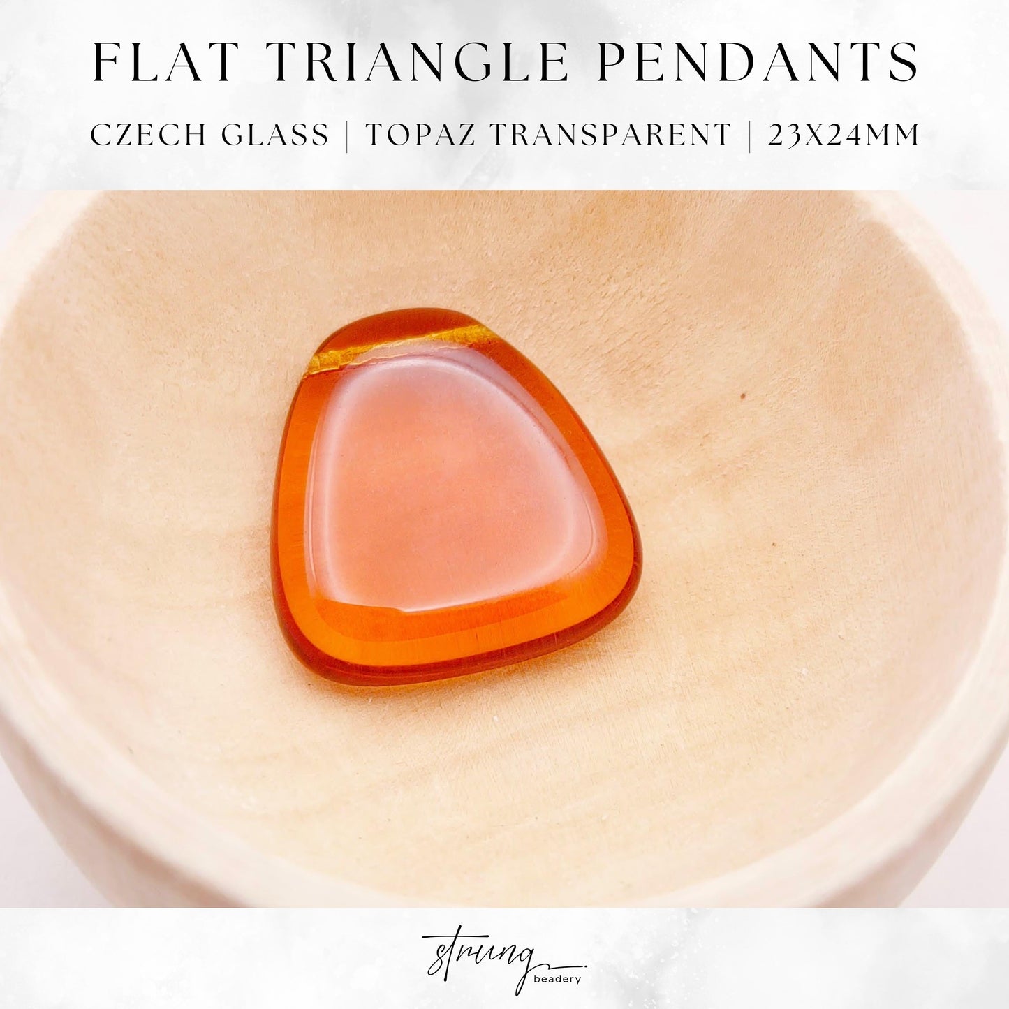 Czech Glass | Transparent Topaz Triangle Pendant Beads 23x24mm | Set of 4