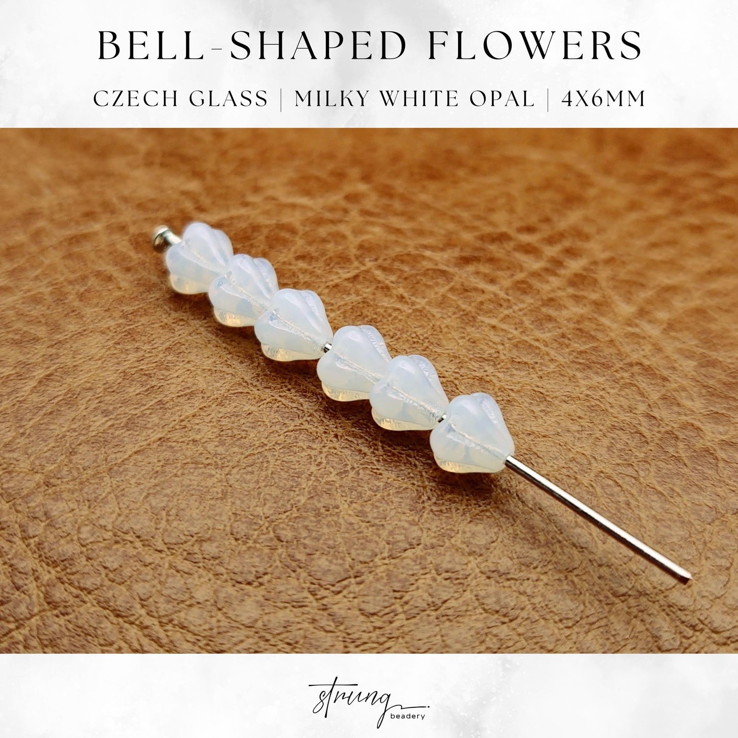 Czech Glass Milky White Opal Flower Bell Bead Flower Beads 4x6mm | 50 Pcs