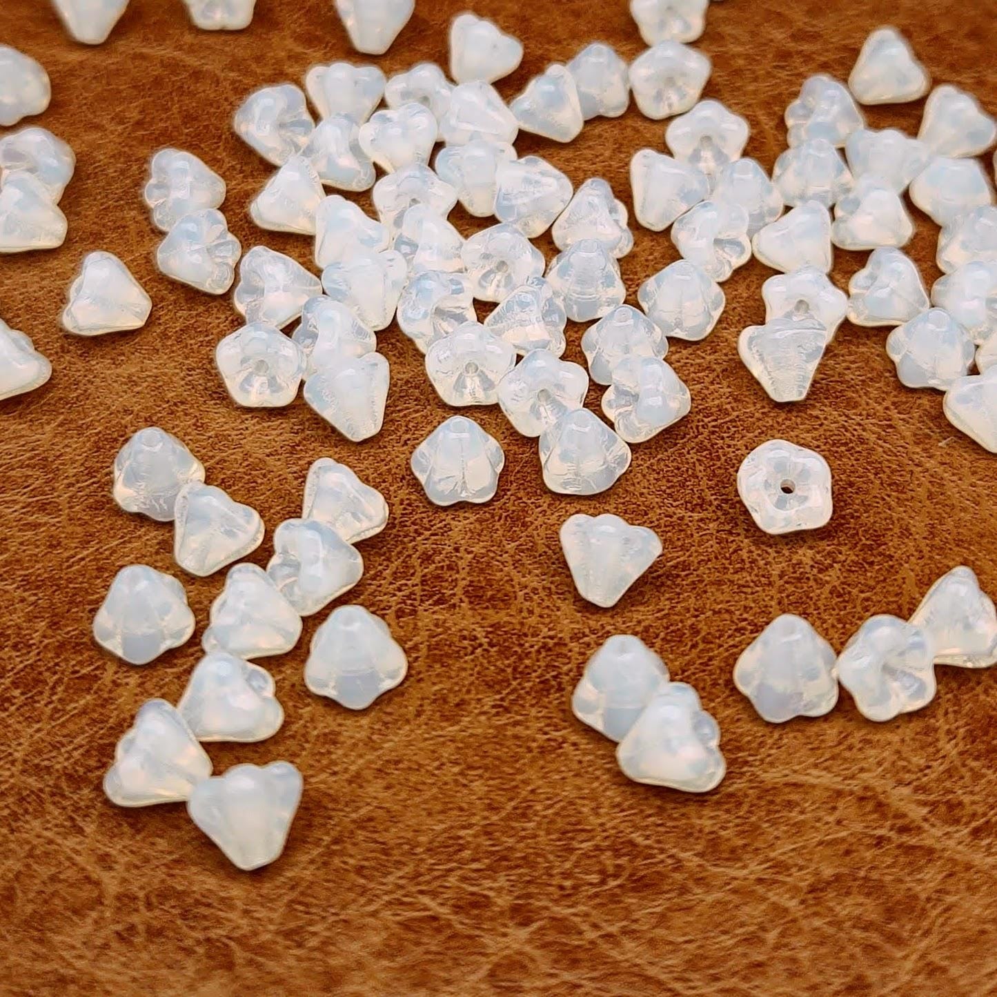 Czech Glass Milky White Opal Flower Bell Bead Flower Beads 4x6mm | 50 Pcs