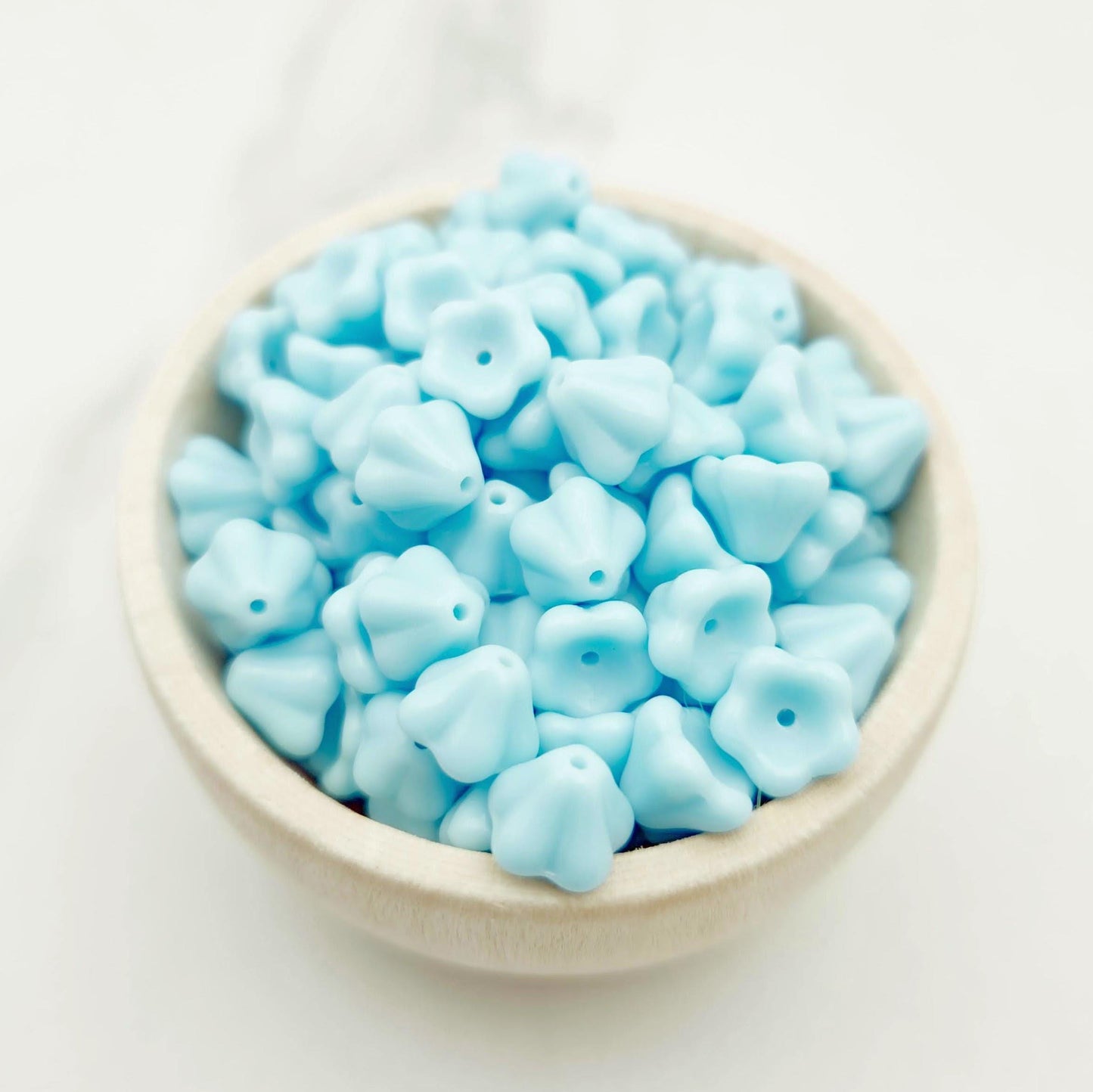 Czech Glass Opaque Blue Turquoise Flower Bell Beads 6x8mm | 25 Pcs