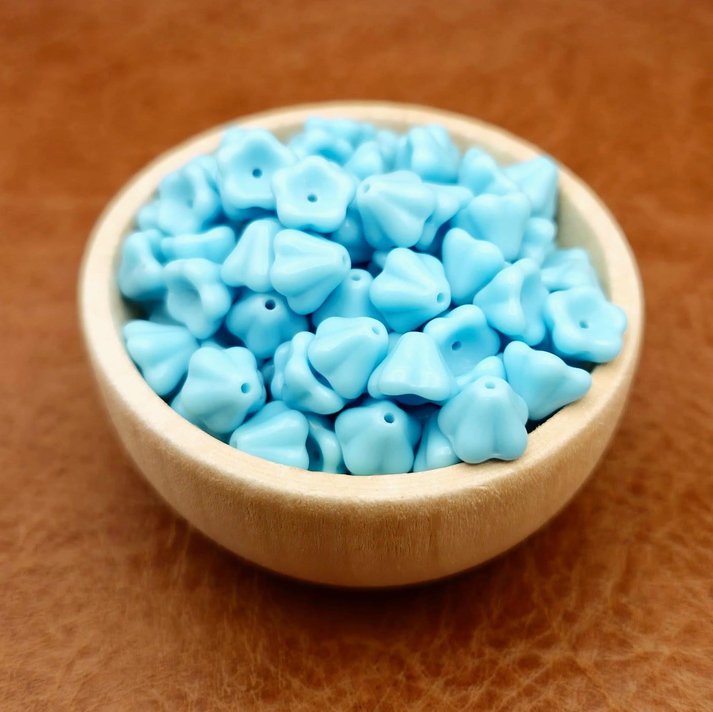 Czech Glass Opaque Blue Turquoise Flower Bell Beads 6x8mm | 25 Pcs