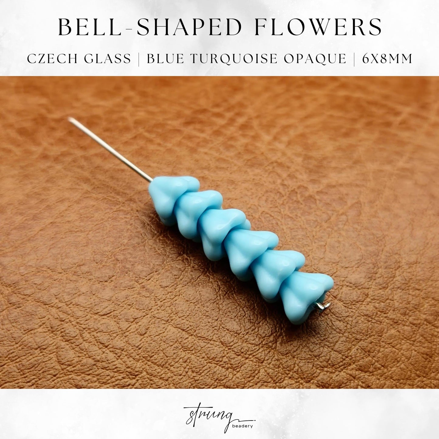 Czech Glass Opaque Blue Turquoise Flower Bell Beads 6x8mm | 25 Pcs