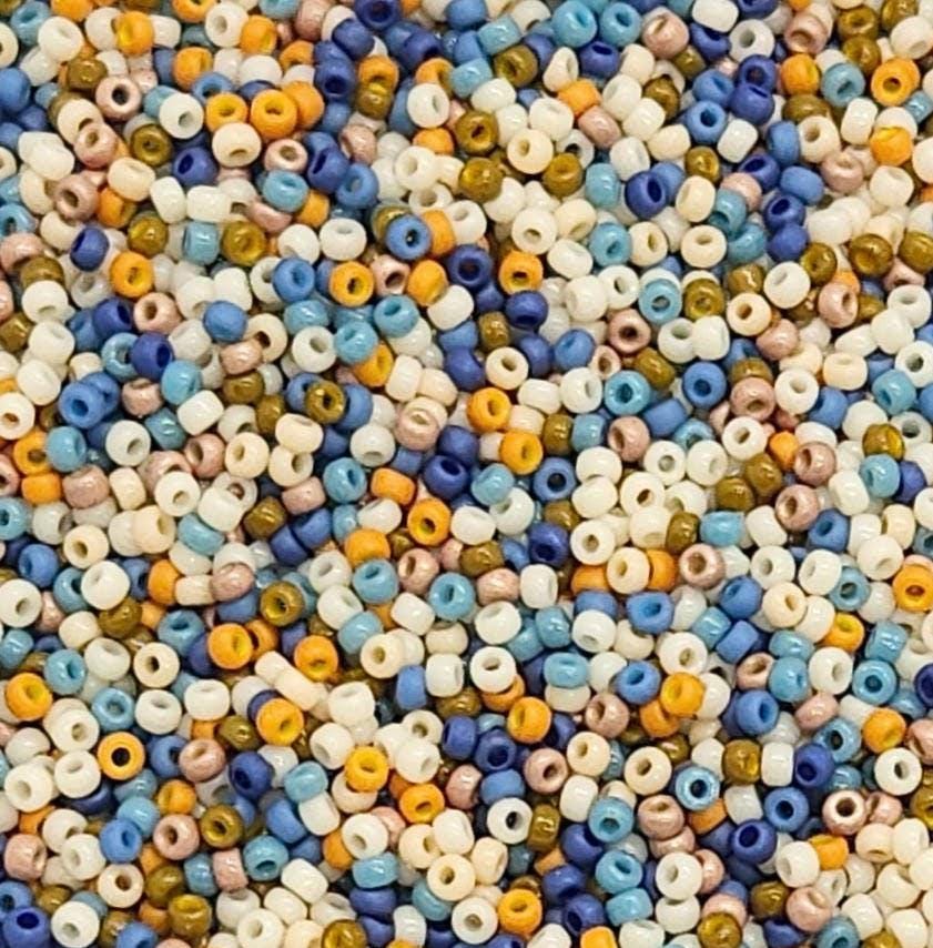 Wheatfield Sky | Miyuki Rocailles Seed Beads Mix | 15g Premium Japanese Glass Beads for Jewelry Making & Crafts | Earthy Blue Tone
