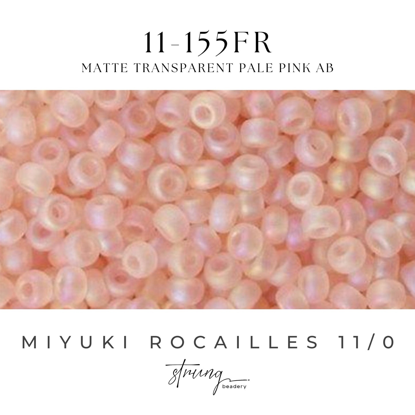 11-155FR Miyuki Seed Bead Round Rocailles 11/0 | Matte Transparent Pale Pink AB | 1"x2" Flip Top Container ∼15g