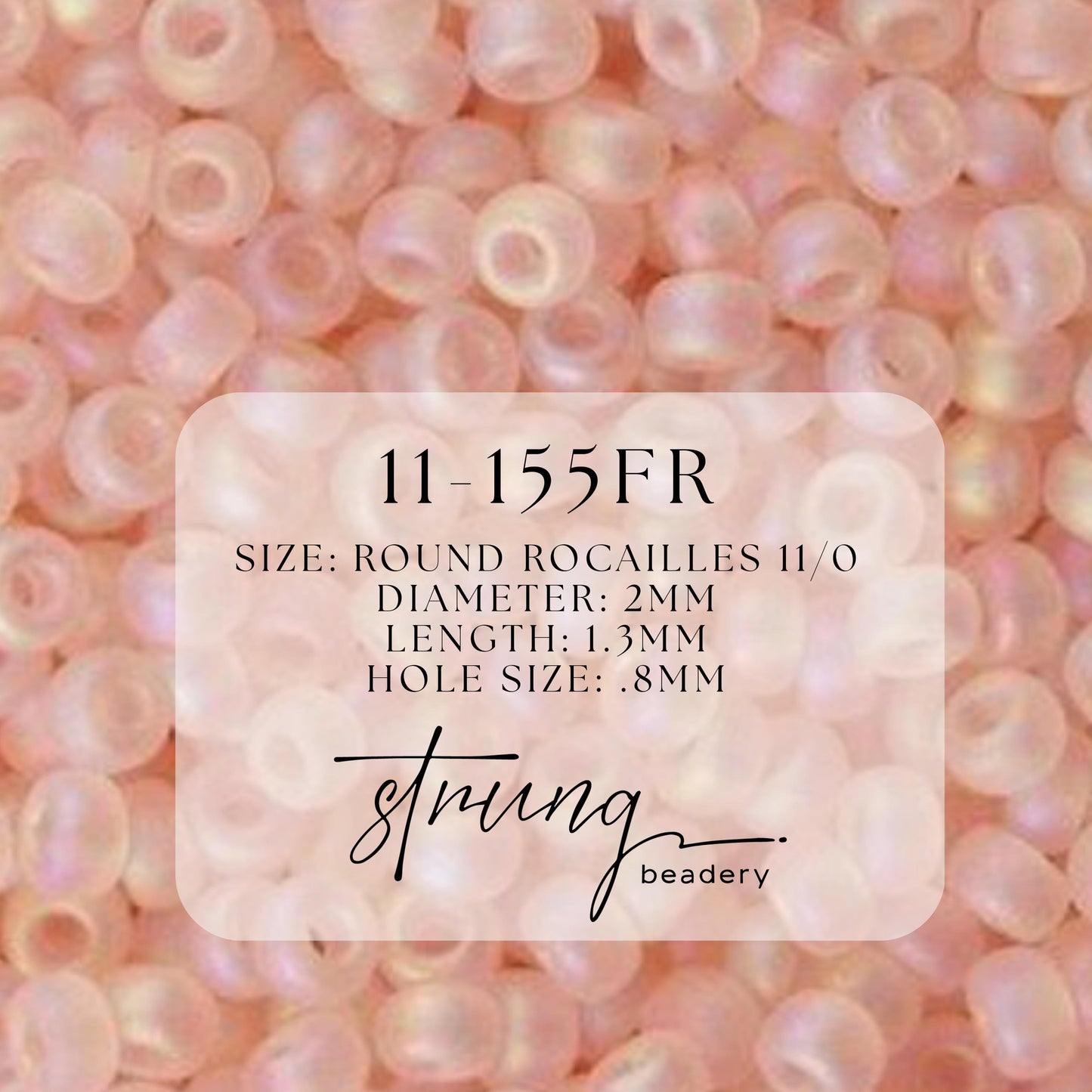 11-155FR Miyuki Seed Bead Round Rocailles 11/0 | Matte Transparent Pale Pink AB | 1"x2" Flip Top Container ∼15g