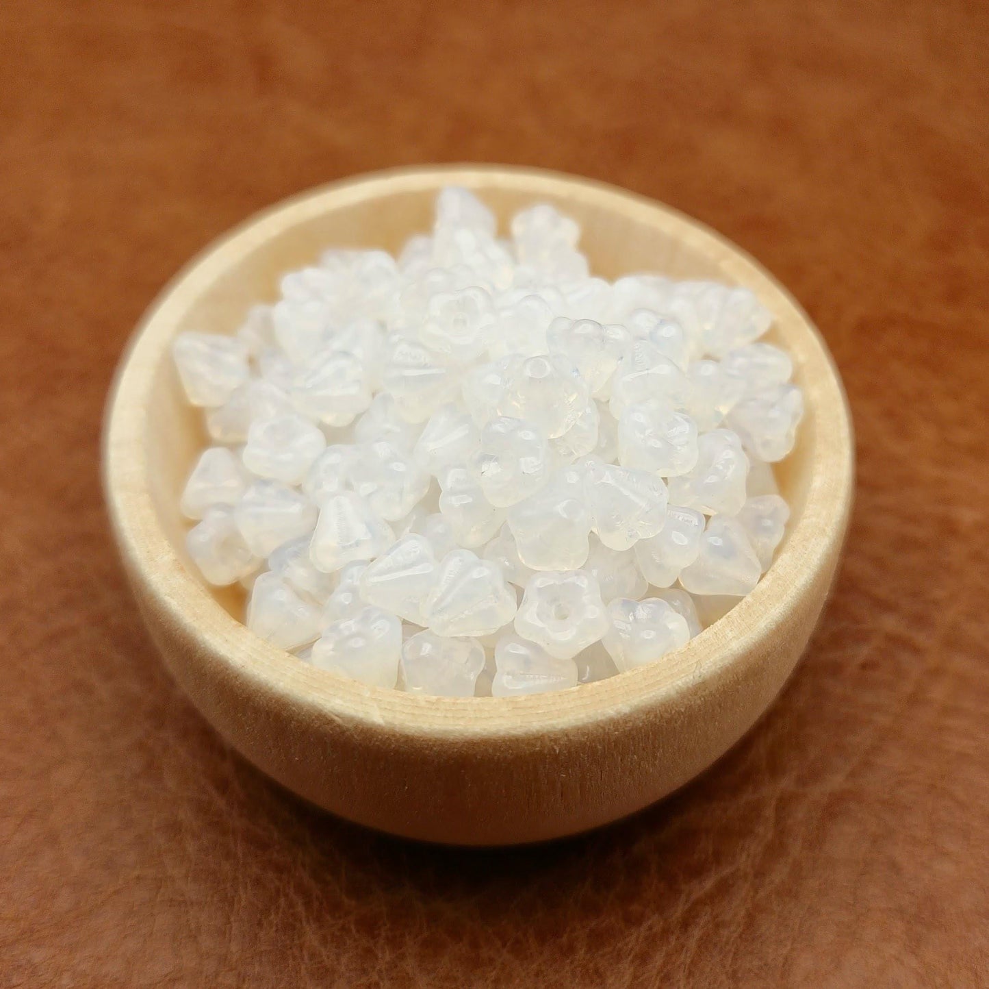 Czech Glass Milky White Opal Flower Bell Bead Flower Beads 4x6mm | 50 Pcs