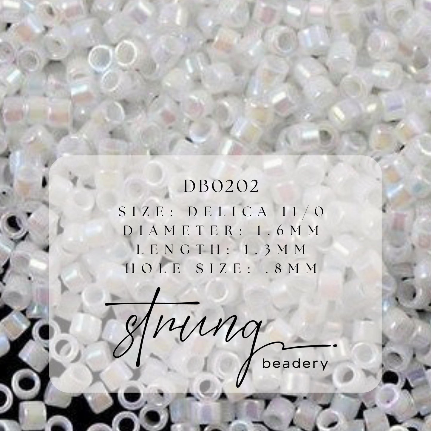 DB0202 Miyuki Delica Beads 11/0 White Pearl AB – 8 grams - Japanese Seed Beads for Jewelry Making