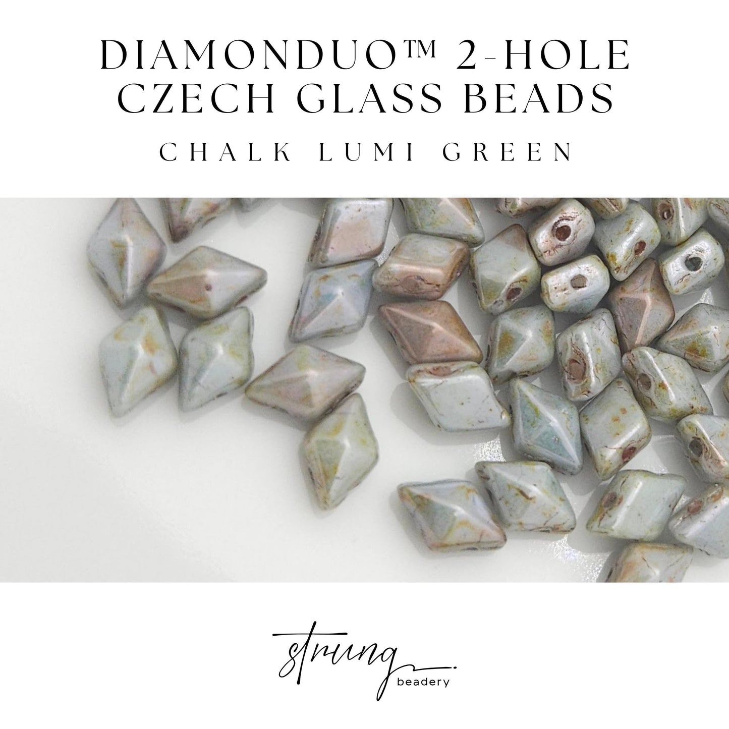 DiamonDuo™ Czech Glass Beads | 8g Tube | Chalk Lumi Green| Jewelry Making Beads for Bracelets & Necklaces