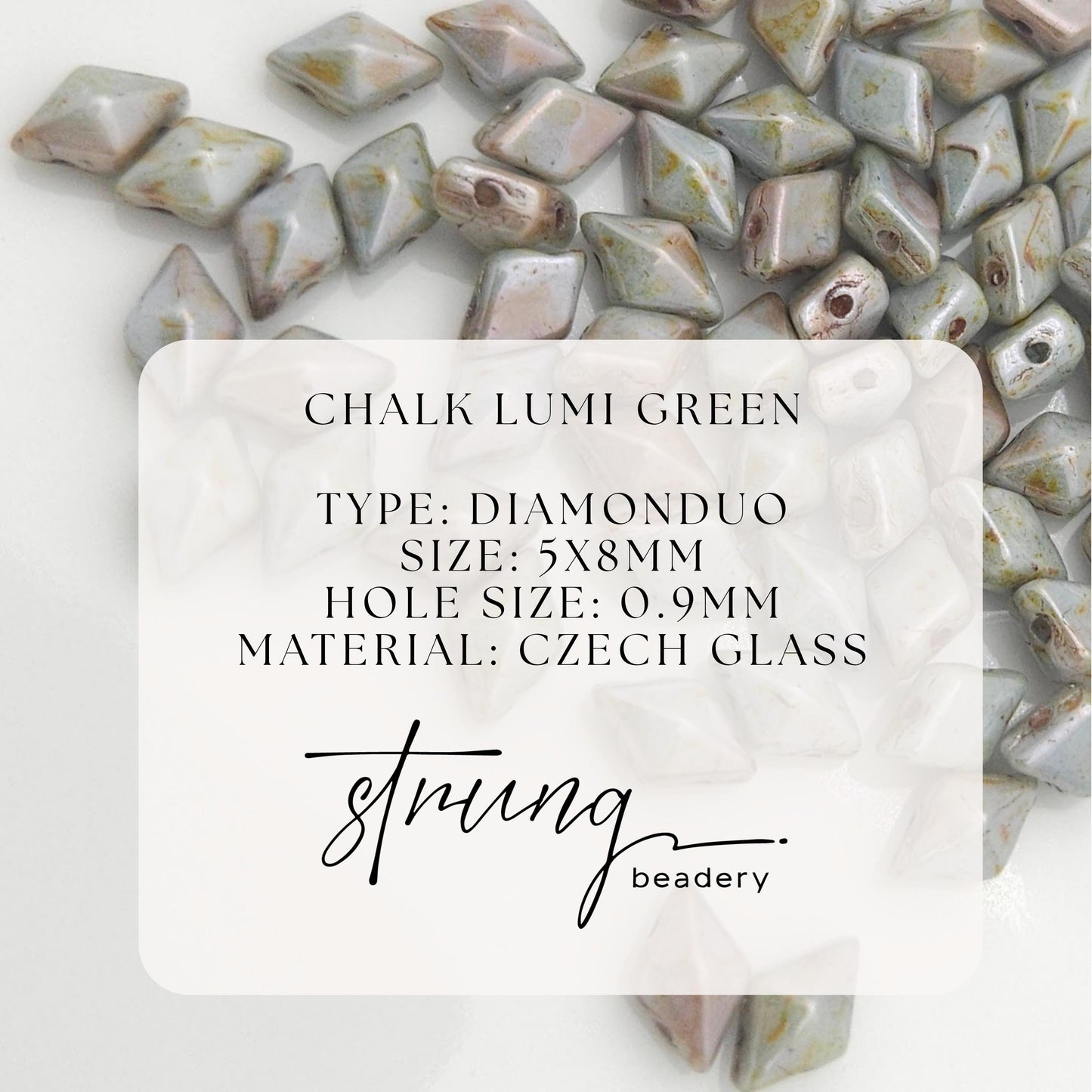 DiamonDuo™ Czech Glass Beads | 8g Tube | Chalk Lumi Green| Jewelry Making Beads for Bracelets & Necklaces