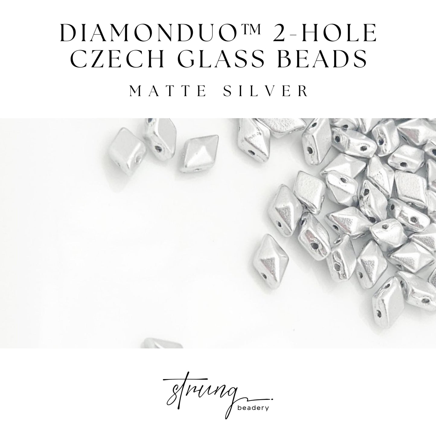 DiamonDuo™ Czech Glass Beads | 8g Tube | Matte Silver | Jewelry Making Beads for Bracelets & Necklaces
