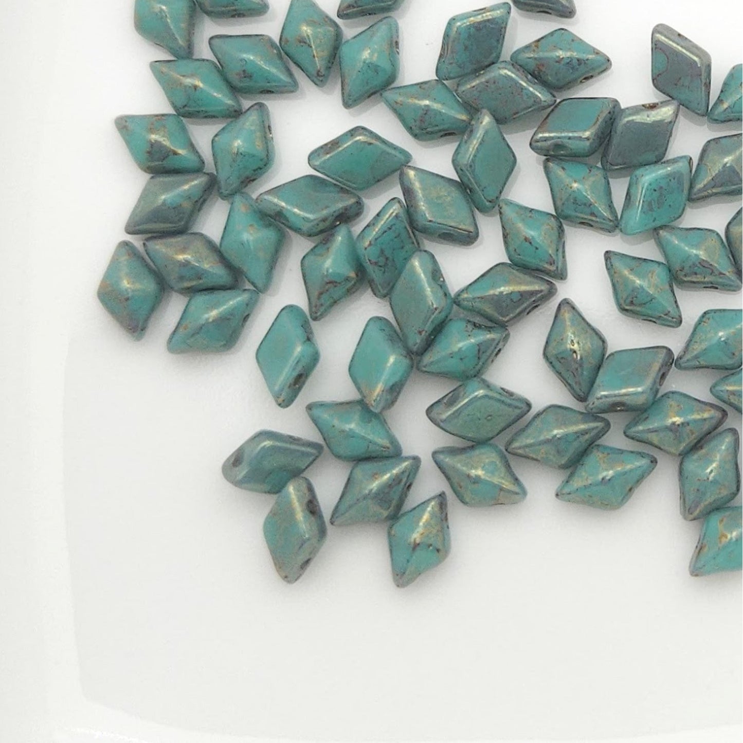 DiamonDuo™ Czech Glass Beads | 8g Tube | Turquoise Lumi Pecan | Jewelry Making Beads for Bracelets & Necklaces