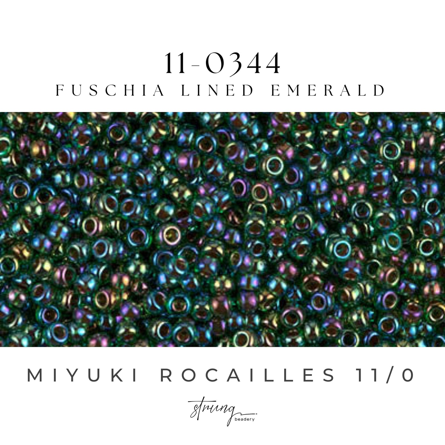11-0344 Miyuki Seed Bead Round Rocailles 11/0 | Fuschia Lined Emerald Iris | 15g | Japanese Beads for Jewelry Making