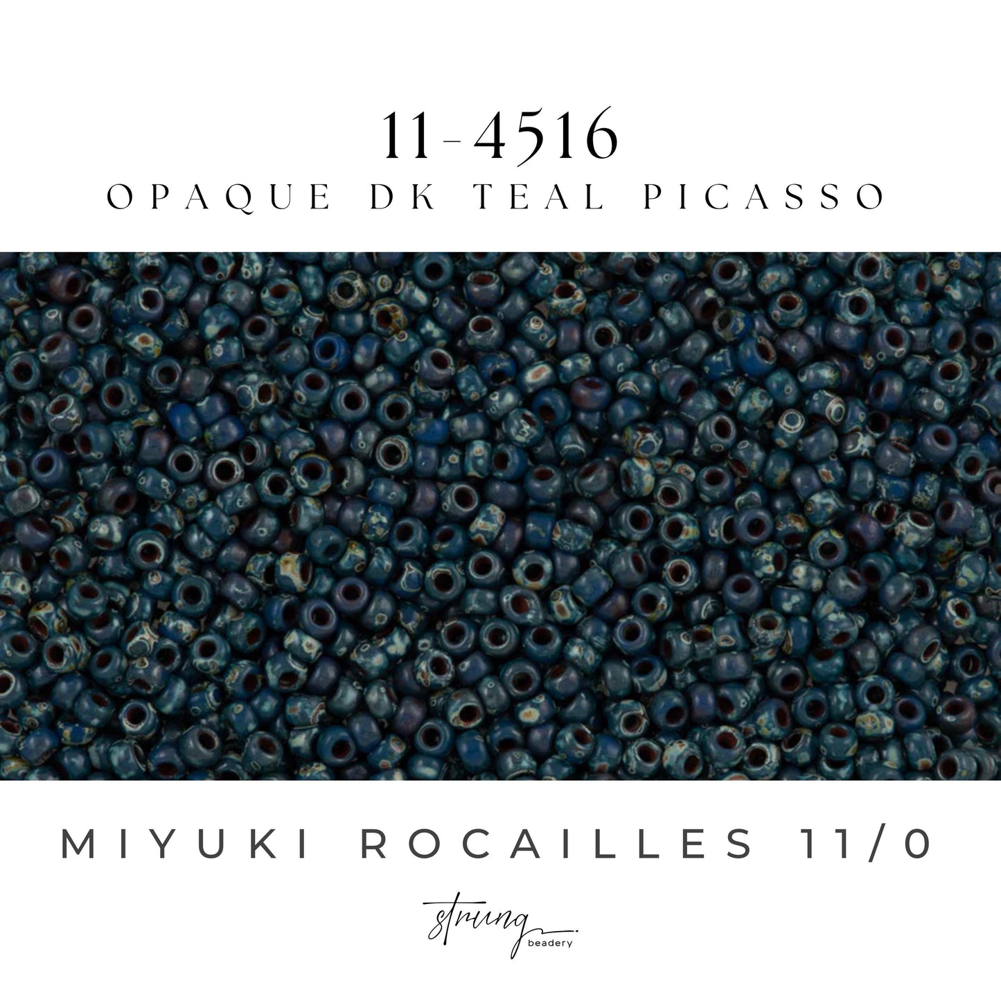 11-4516 | Miyuki Seed Bead Round Rocailles 11/0 | Opaque Dark Teal Picasso | 15g | Japanese Beads Jewelry Making
