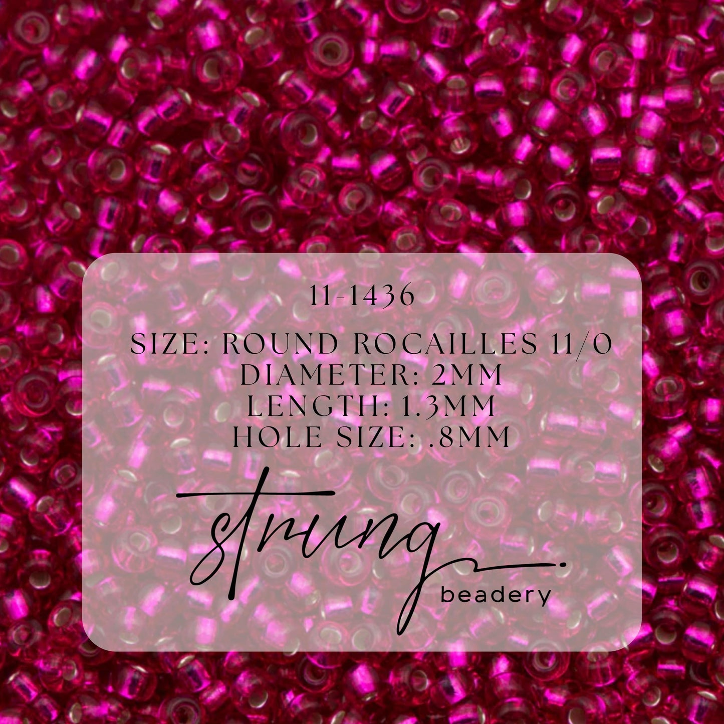 11-1436 Miyuki Seed Bead Round Rocailles 11/0 | Silver Lined Dyed Raspberry |15g | Japanese Beads for Jewelry Making