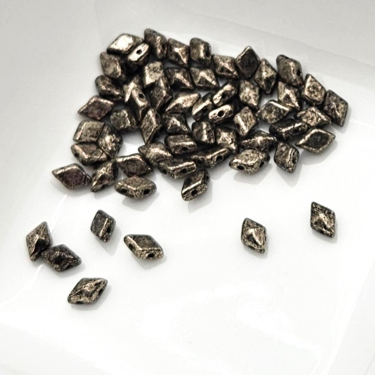 DiamonDuo™ Czech Glass Beads | 8g Tube | Antique Chrome | Jewelry Making Beads for Bracelets & Necklaces