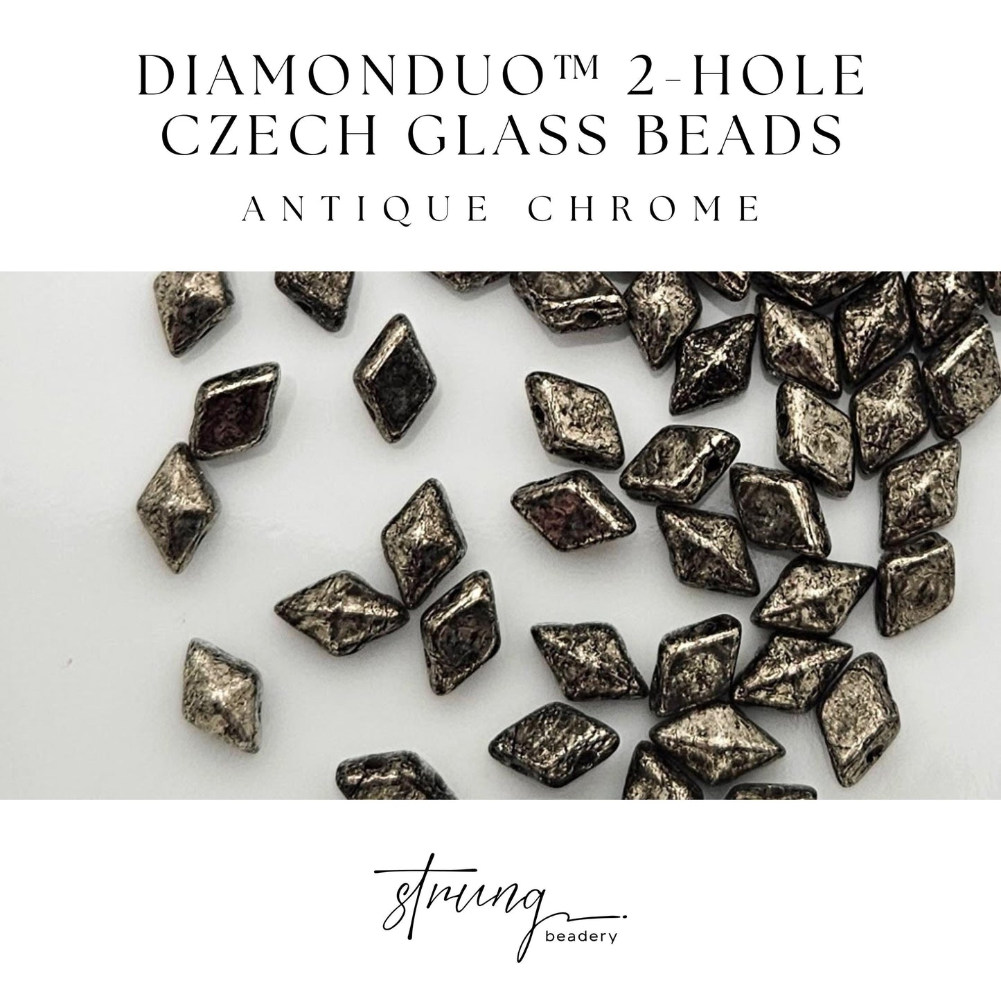 DiamonDuo™ Czech Glass Beads | 8g Tube | Antique Chrome | Jewelry Making Beads for Bracelets & Necklaces