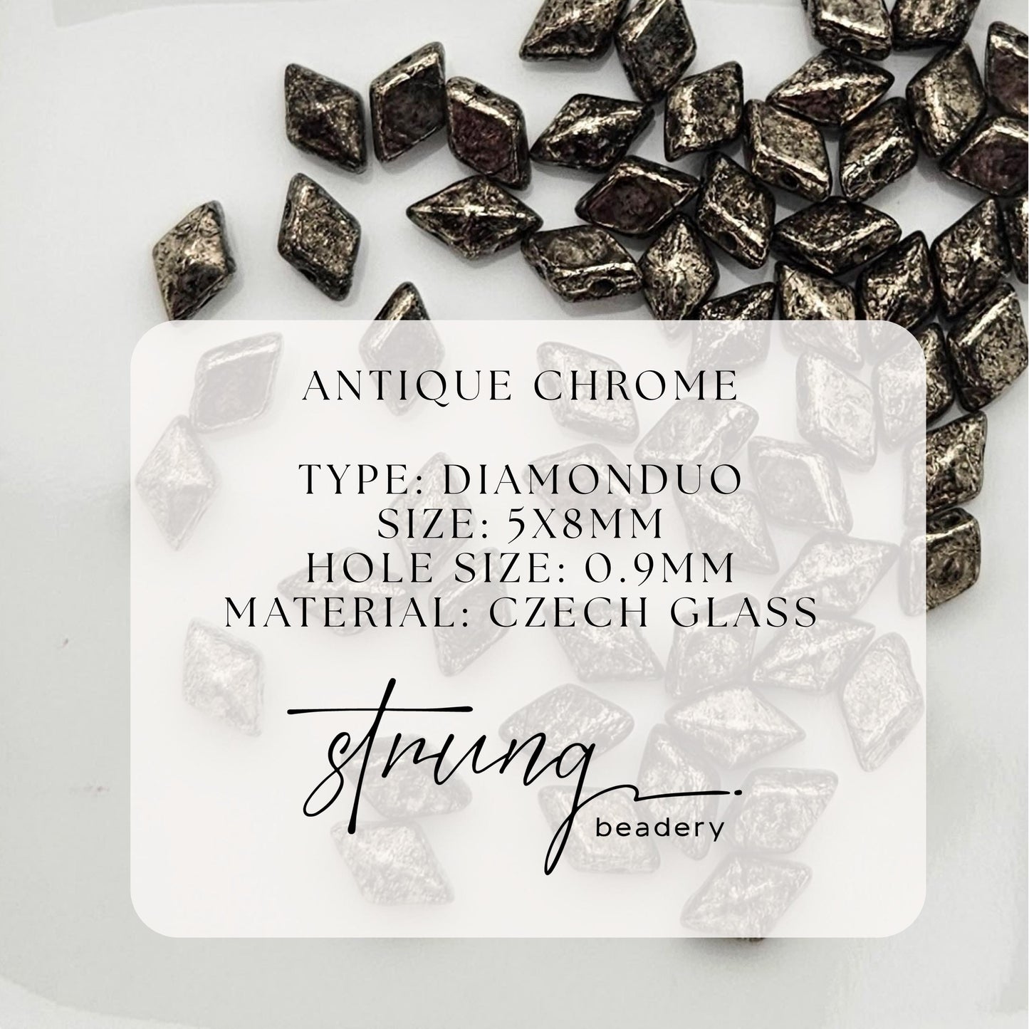 DiamonDuo™ Czech Glass Beads | 8g Tube | Antique Chrome | Jewelry Making Beads for Bracelets & Necklaces