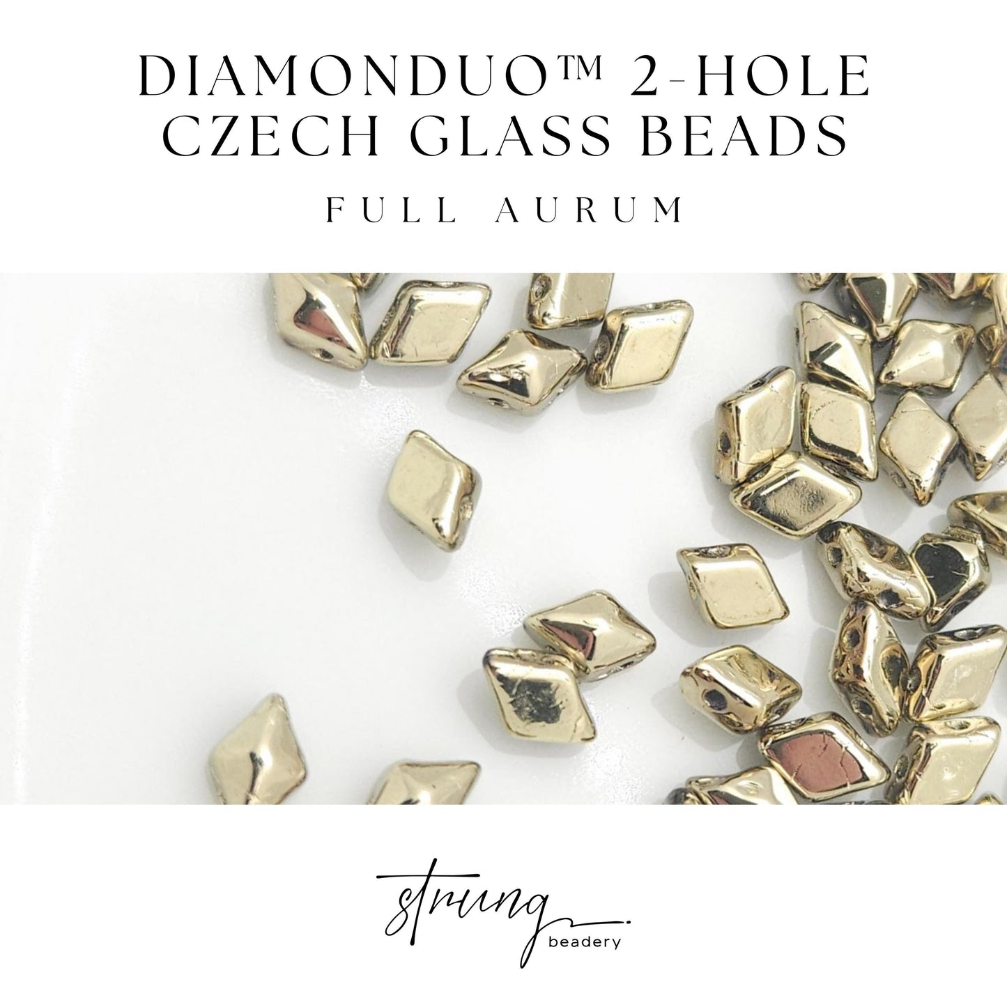 DiamonDuo™ Czech Glass Beads | 8g Tube | Full Aurum | Jewelry Making Beads for Bracelets & Necklaces