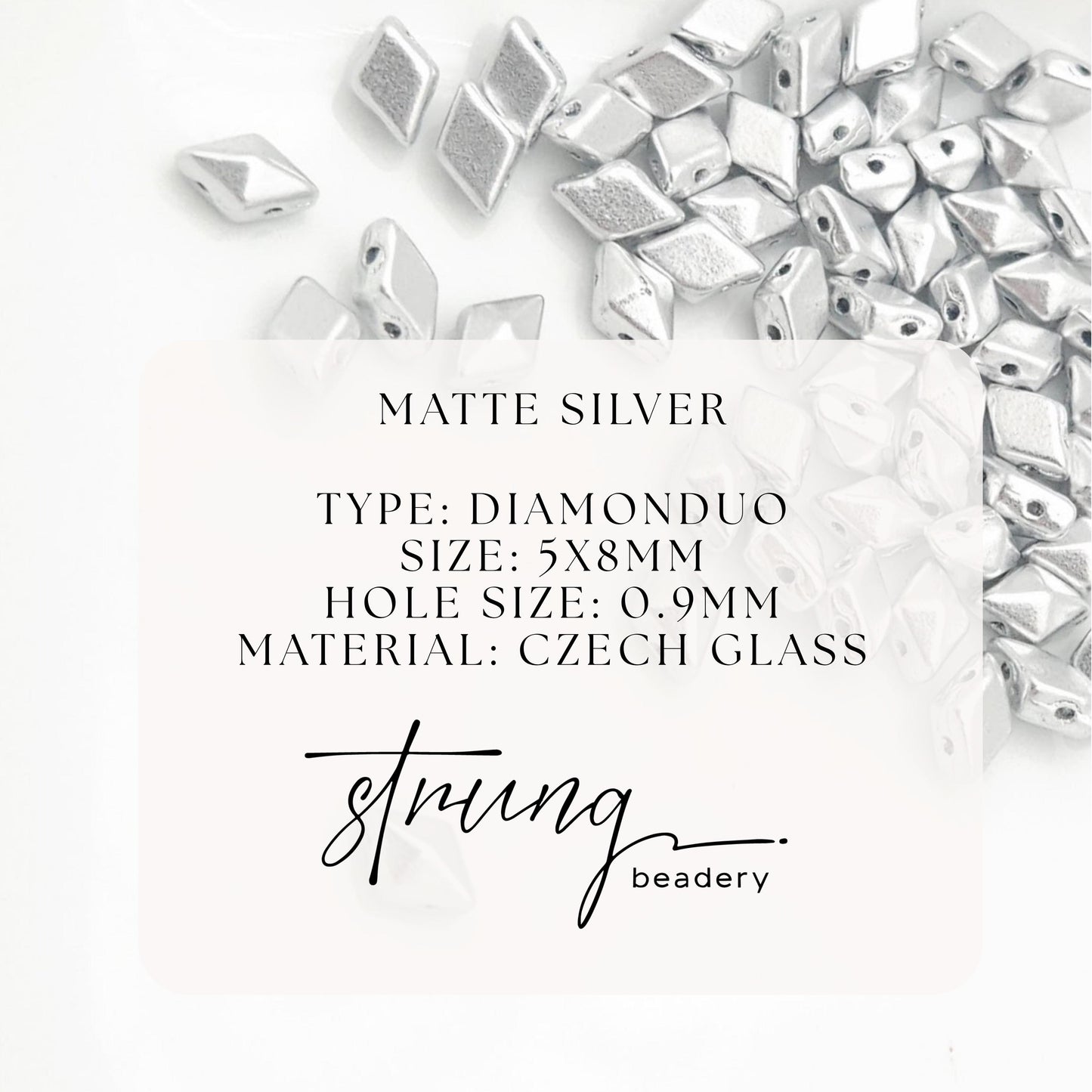 DiamonDuo™ Czech Glass Beads | 8g Tube | Matte Silver | Jewelry Making Beads for Bracelets & Necklaces