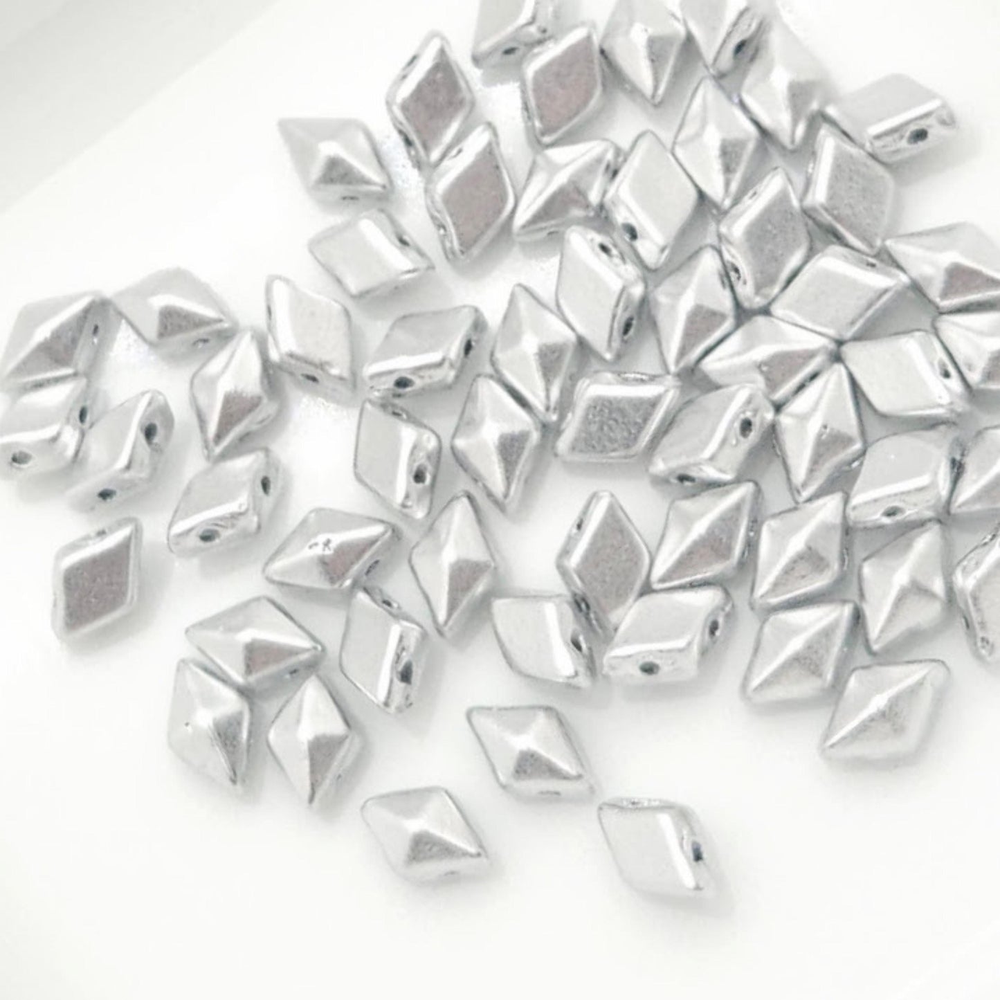 DiamonDuo™ Czech Glass Beads | 8g Tube | Matte Silver | Jewelry Making Beads for Bracelets & Necklaces