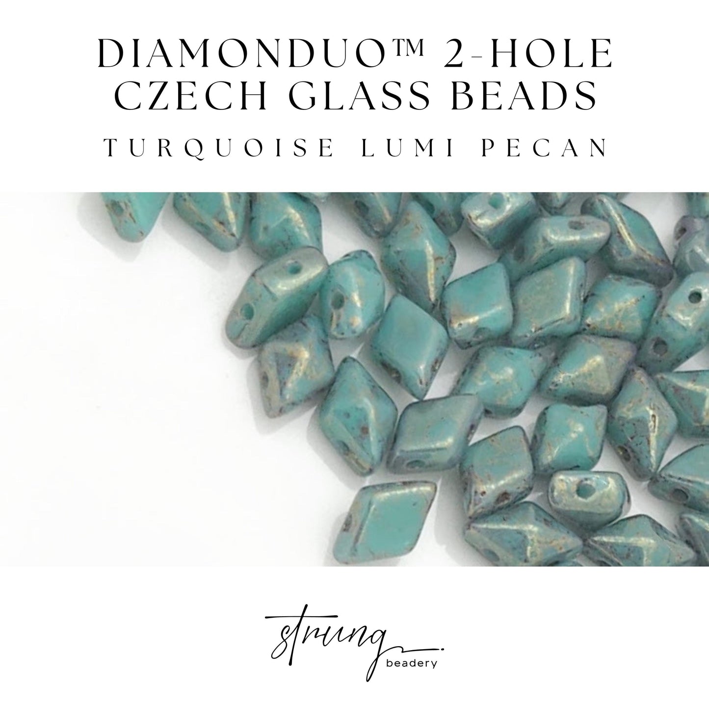 DiamonDuo™ Czech Glass Beads | 8g Tube | Turquoise Lumi Pecan | Jewelry Making Beads for Bracelets & Necklaces