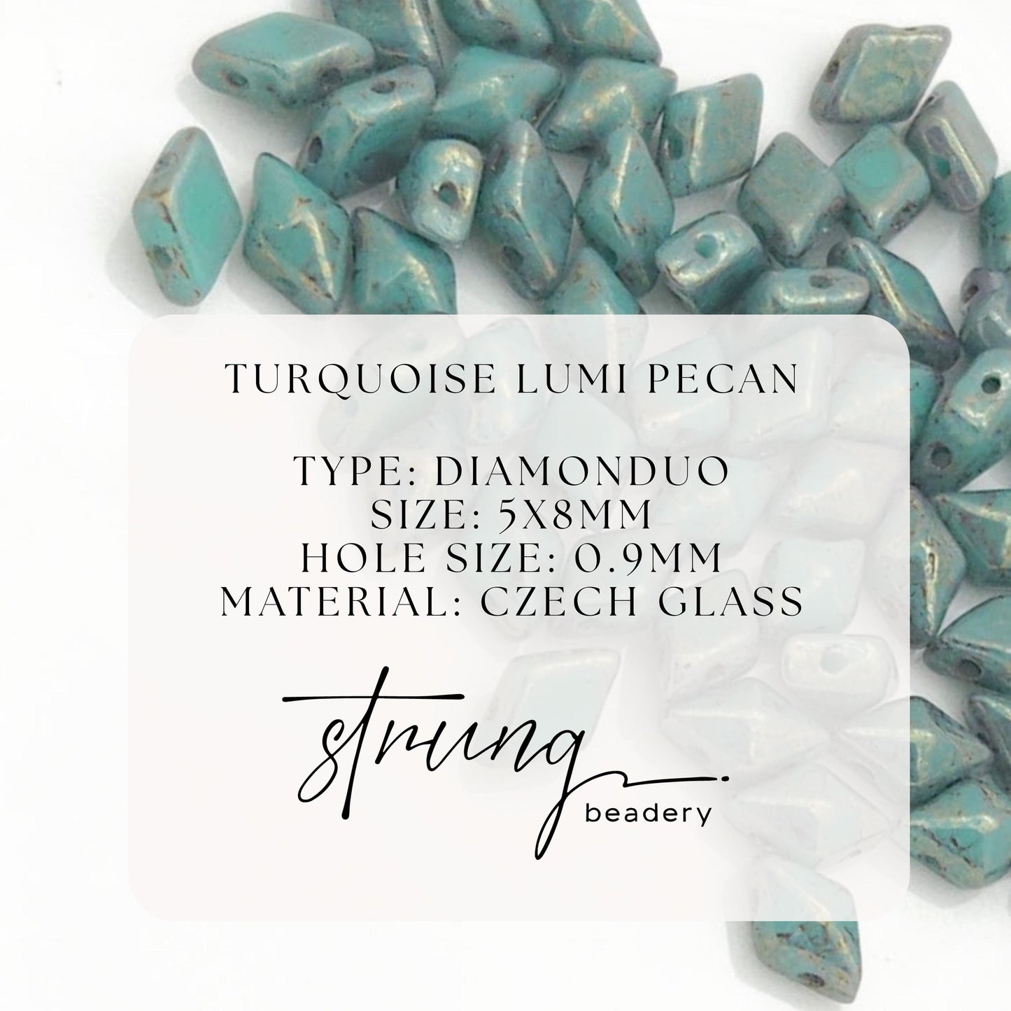 DiamonDuo™ Czech Glass Beads | 8g Tube | Turquoise Lumi Pecan | Jewelry Making Beads for Bracelets & Necklaces