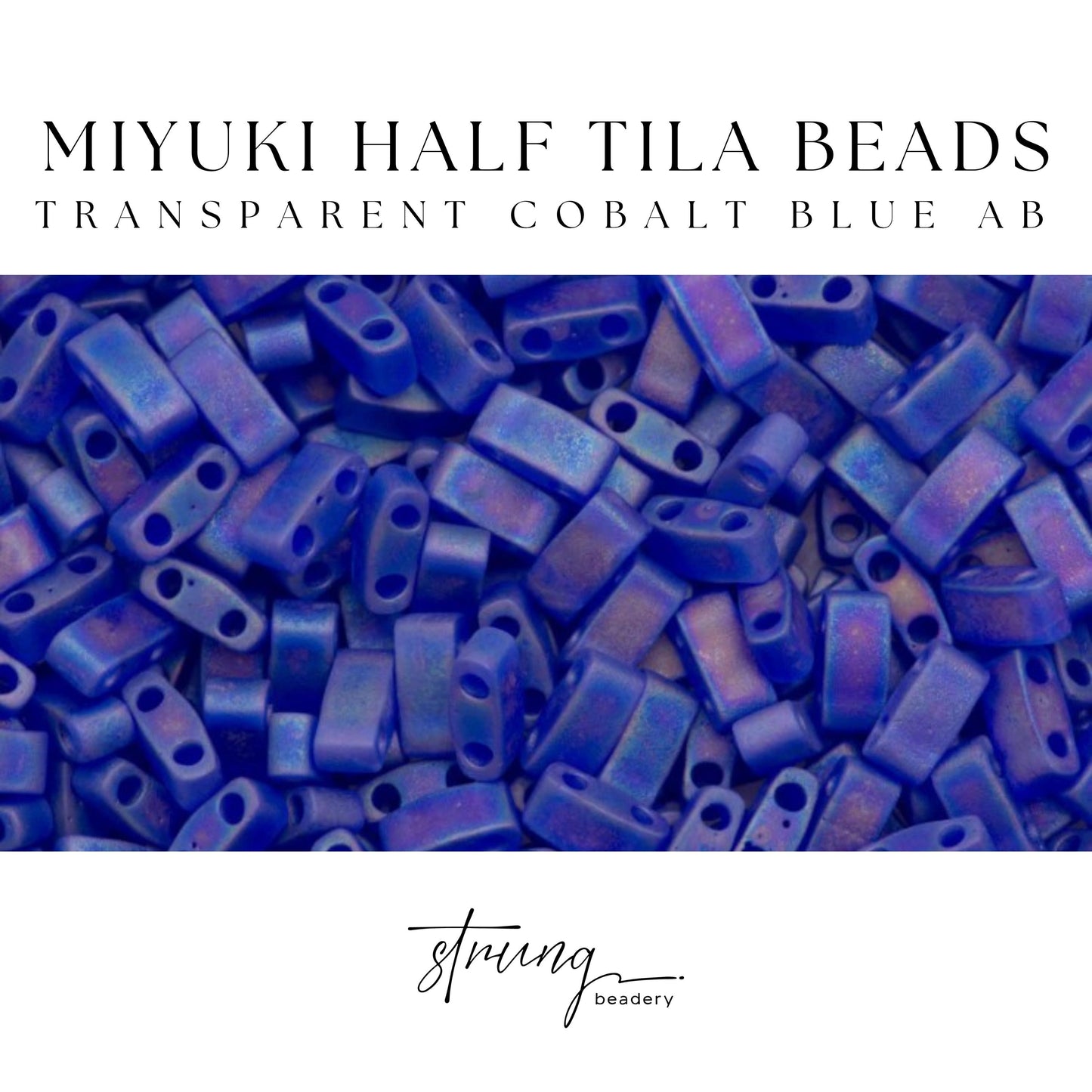 Miyuki Half Tila Beads Transparent Cobalt Blue AB Glass Tile Beds HTL-0177 | Half | 8 Grams for Jewelry Making