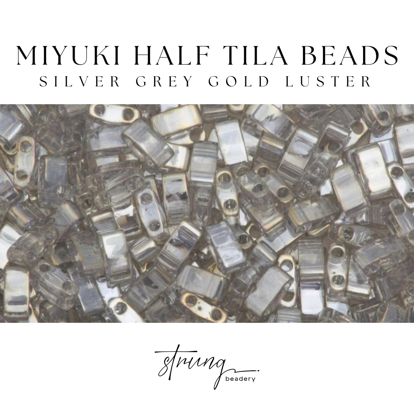 Miyuki Half Tila Beads Silver Grey Gold Luster Glass Tile Beads HTL-1881 | Half | 8 Grams for Jewelry Making
