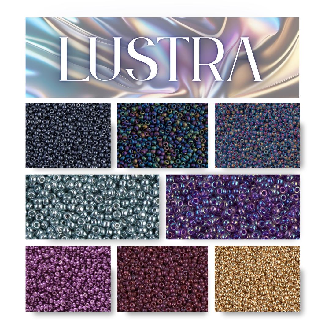 Lustra | Miyuki Rocailles Seed Beads Set 11/0 | 8 Colors - 15g Each | Japanese Round Beads for Jewelry Making & Crafts | Iridescent Beads