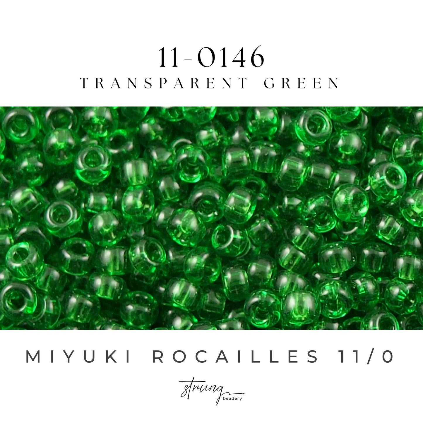 11-0146 Miyuki Seed Bead Round Rocailles 11/0 | Transparent Green | 15g | Japanese Beads for Jewelry Making