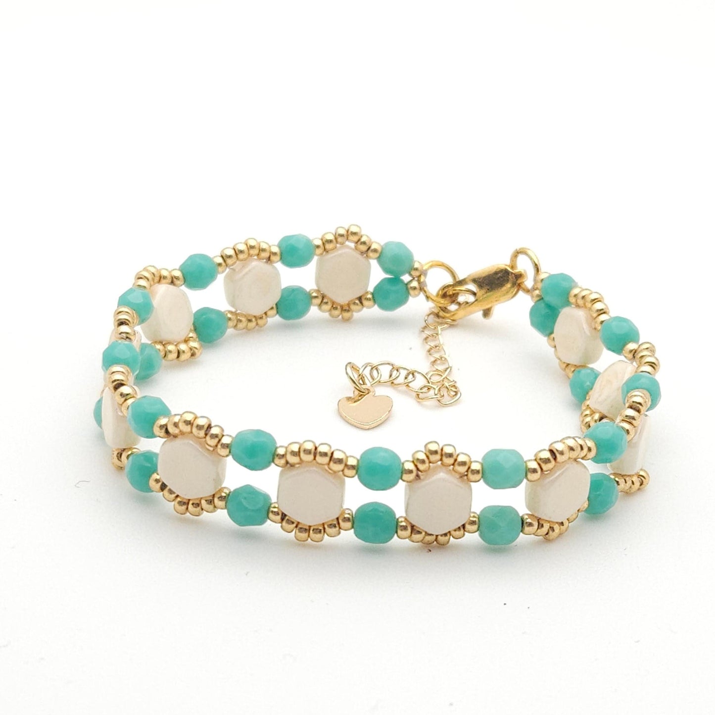 Southwestern Beaded Bracelet with Heart Charm & Lobster Clasp, Cowgirl Jewelry Gift for Her, Boho Western Style Accessory