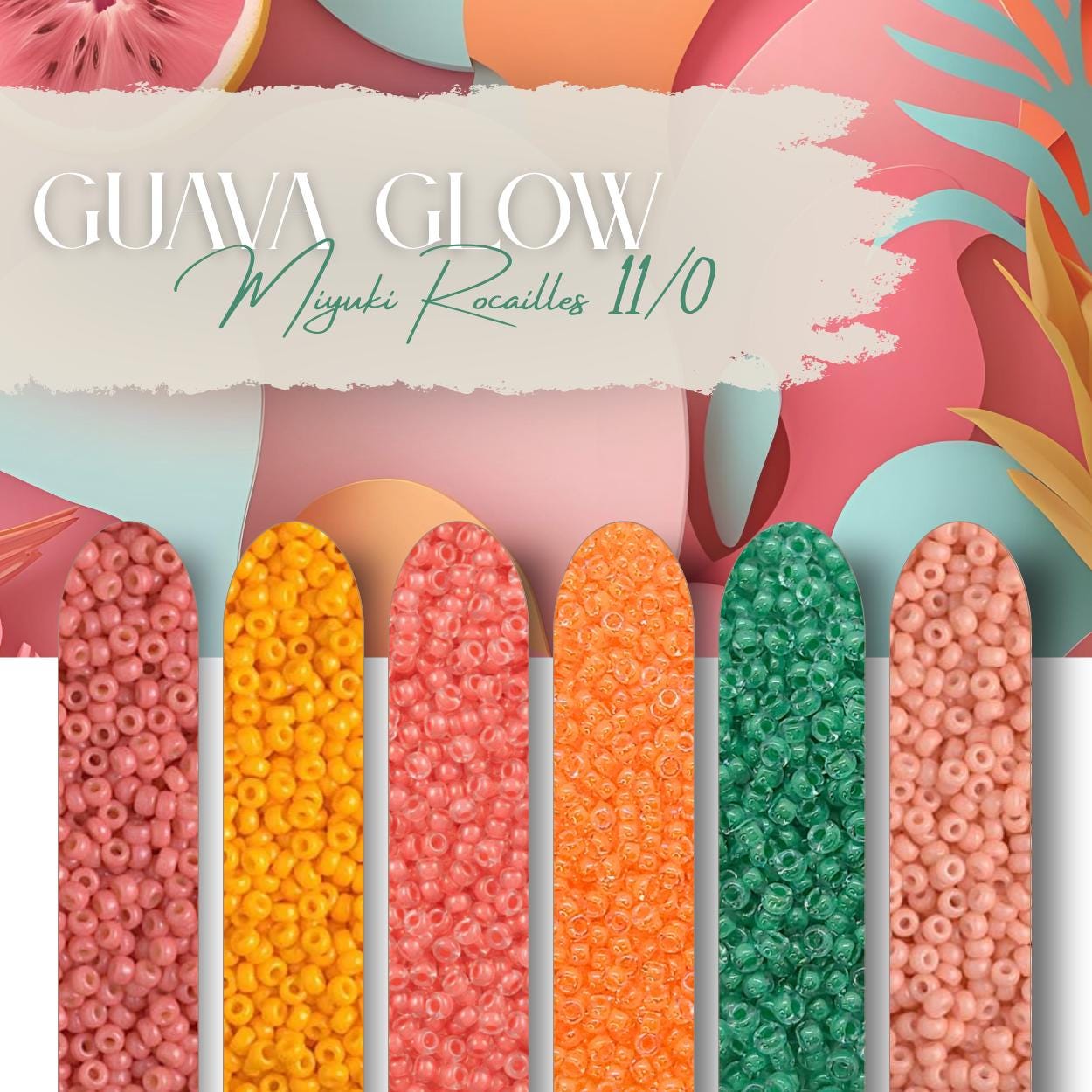 Guava Glow Miyuki Rocailles Seed Beads Mix 11/0 | 6 Colors Japanese Glass Round Beads, Jewelry Making, Bead Embroidery, Loom, 9g Each