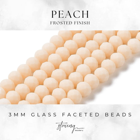 3mm Glass Faceted Beads | Peach | Frosted Finish | Rondelle Beads